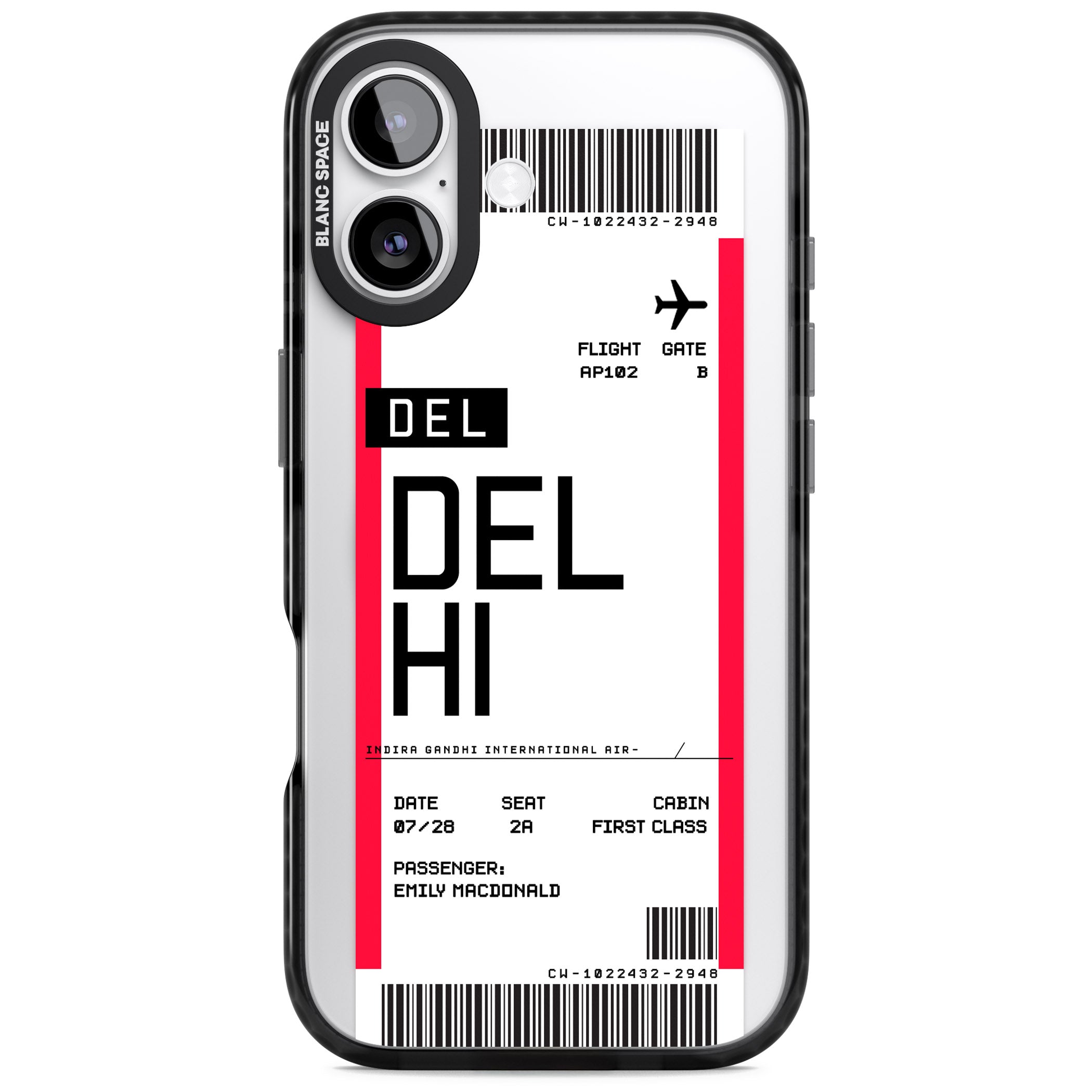 Personalised Delhi Boarding Pass iPhone 17 Impact Pro Black Phone Case