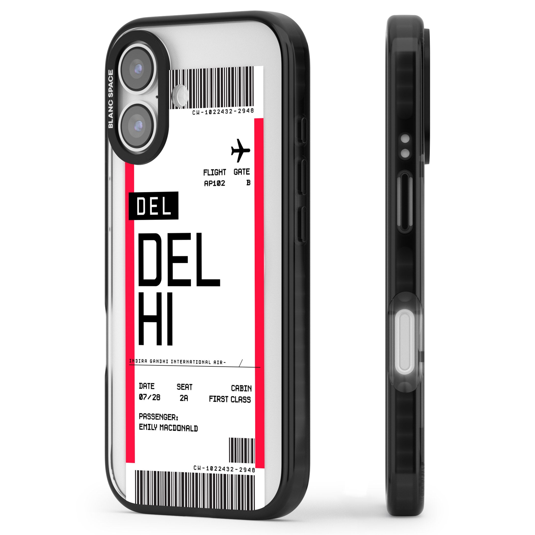 Personalised Delhi Boarding Pass iPhone 17 Impact Pro Black Phone Case Side Profile