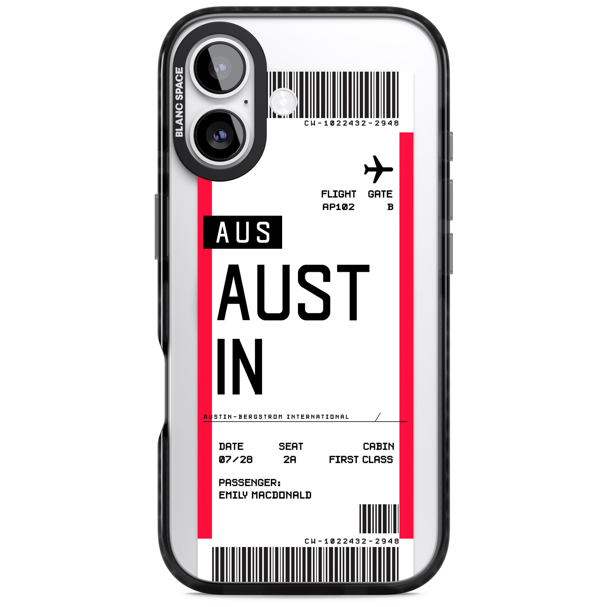 Personalised Austin Boarding Pass iPhone 17 Impact Pro Black Phone Case