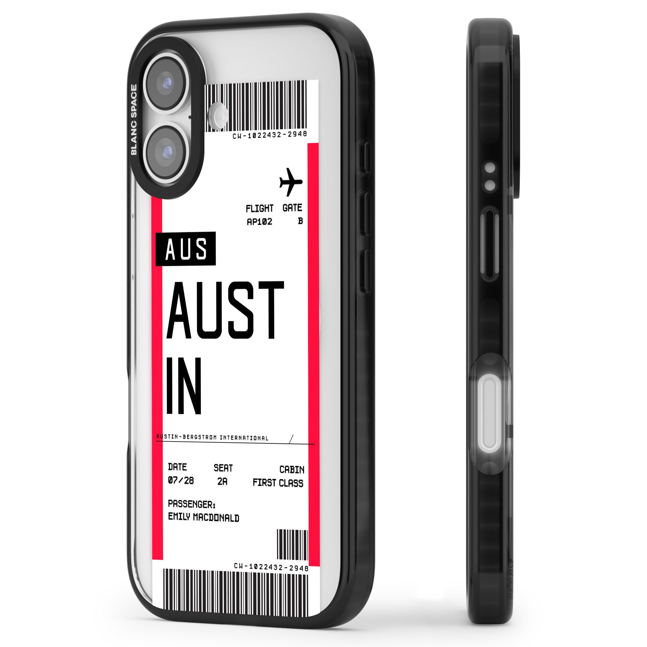 Personalised Austin Boarding Pass iPhone 17 Impact Pro Black Phone Case Side Profile