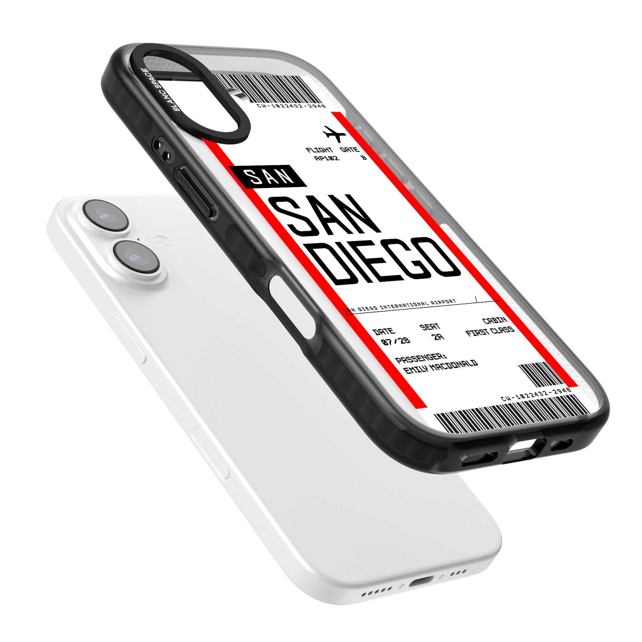 Personalised San Diego Boarding Pass iPhone 17 Impact Pro Black Phone Case Colours