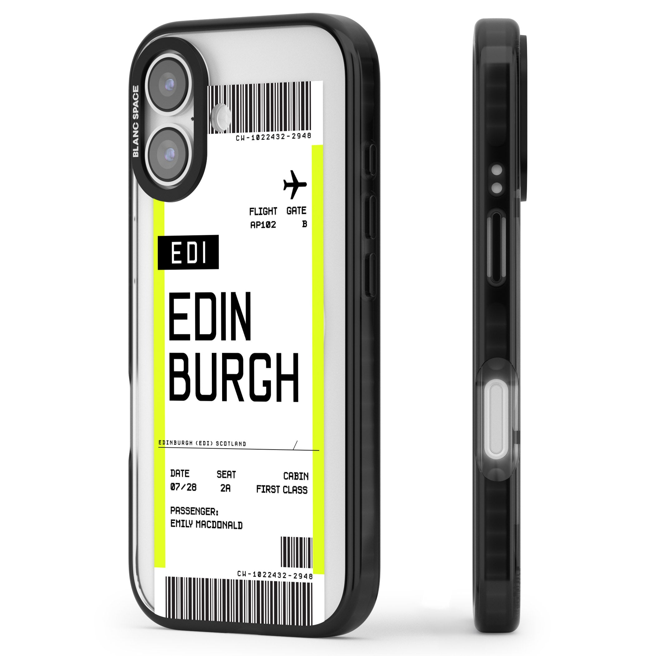 Personalised Edinburgh Boarding Pass iPhone 17 Impact Pro Black Phone Case Side Profile