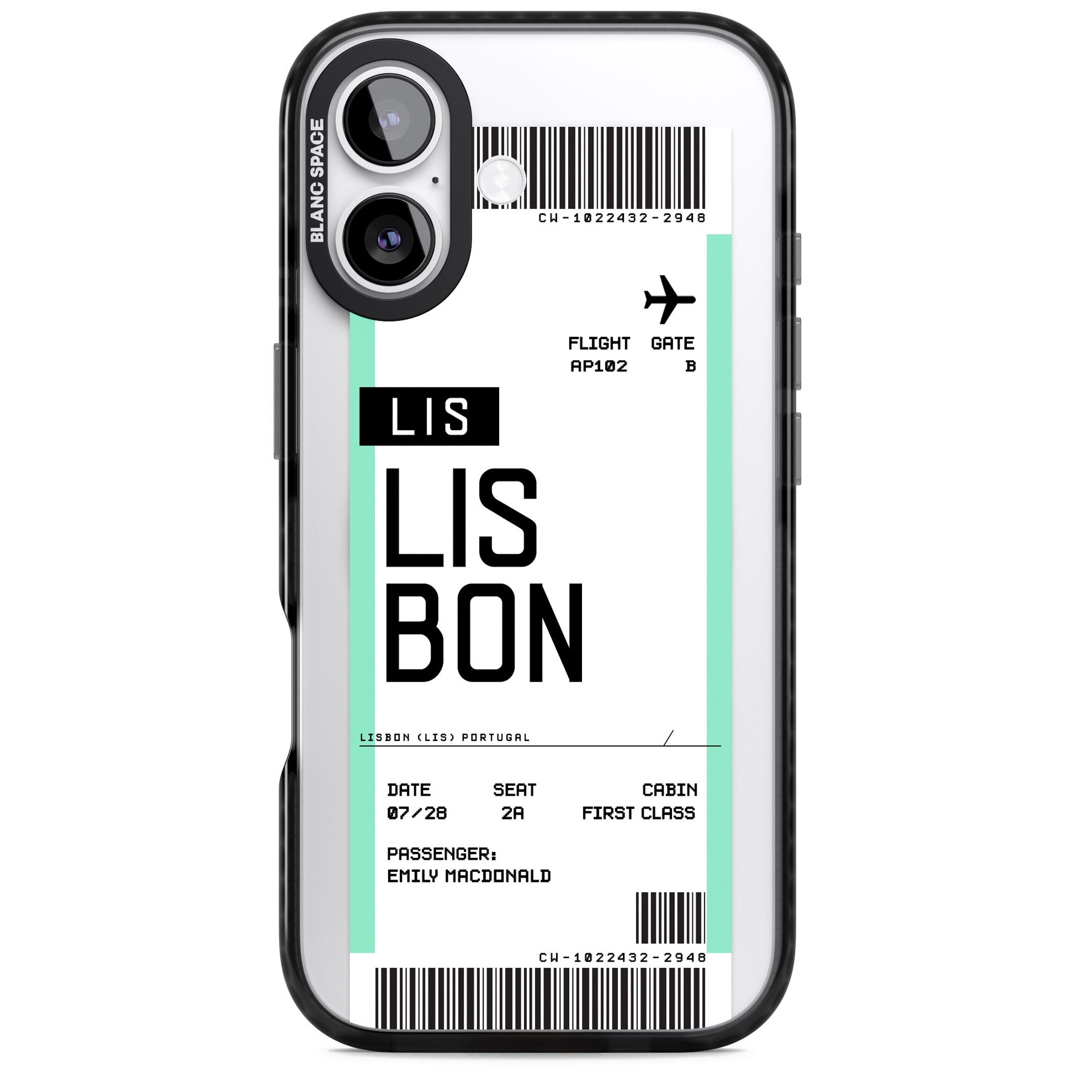 Personalised Lisbon Boarding Pass iPhone 17 Impact Pro Black Phone Case