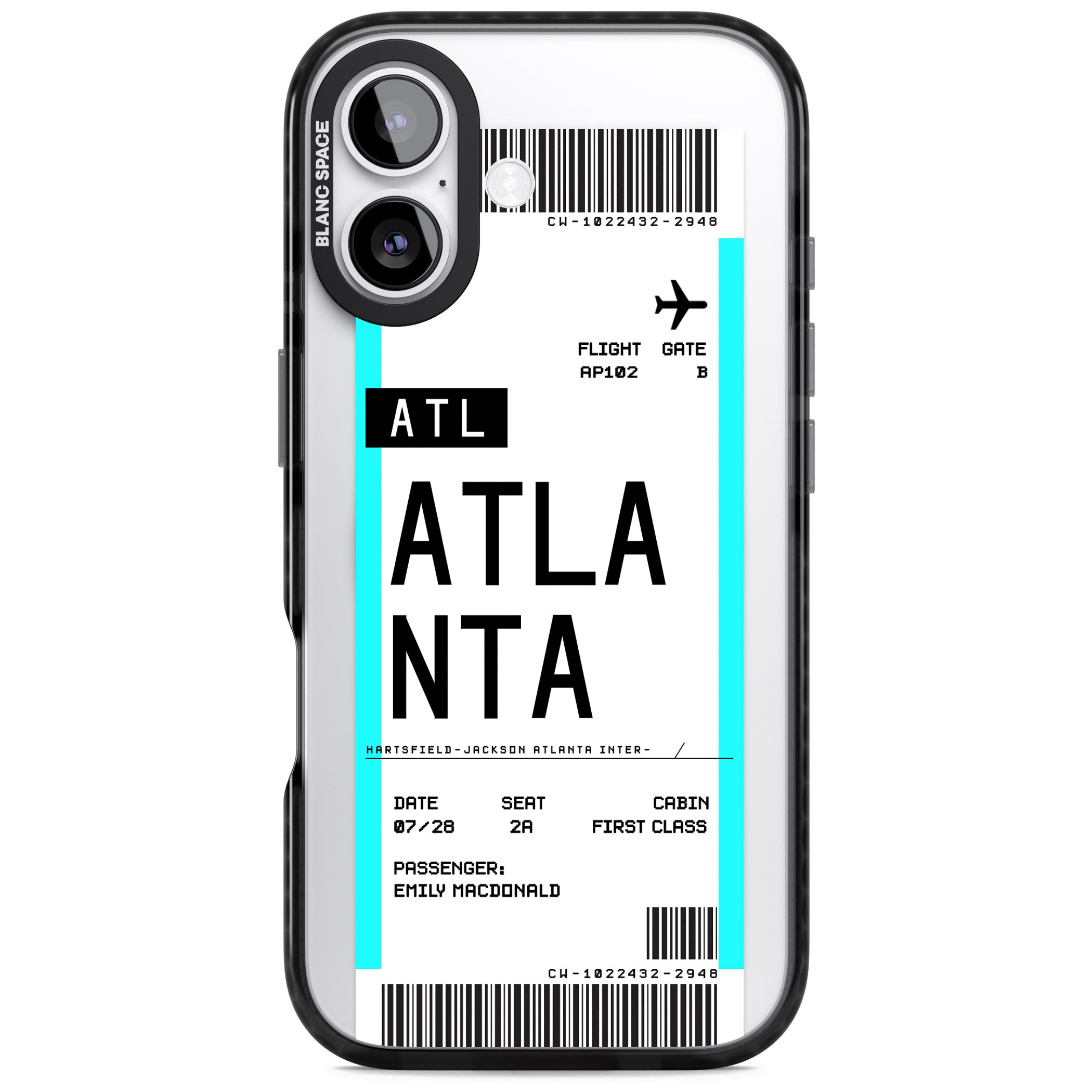 Personalised Atlanta Boarding Pass iPhone 17 Impact Pro Black Phone Case