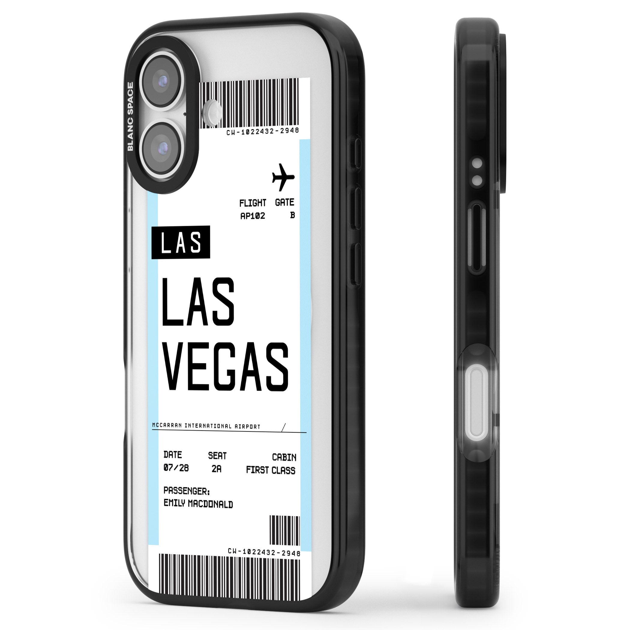 Personalised Las Vegas Boarding Pass iPhone 17 Impact Pro Black Phone Case Side Profile