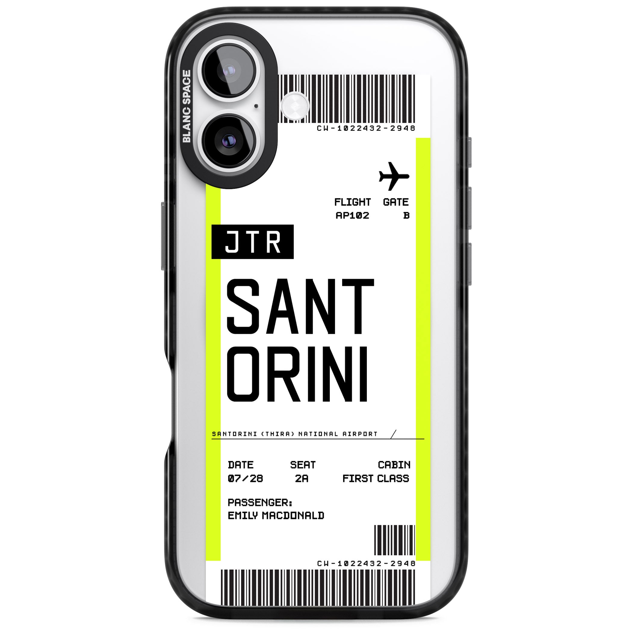 Personalised Santorini Boarding Pass iPhone 17 Impact Pro Black Phone Case
