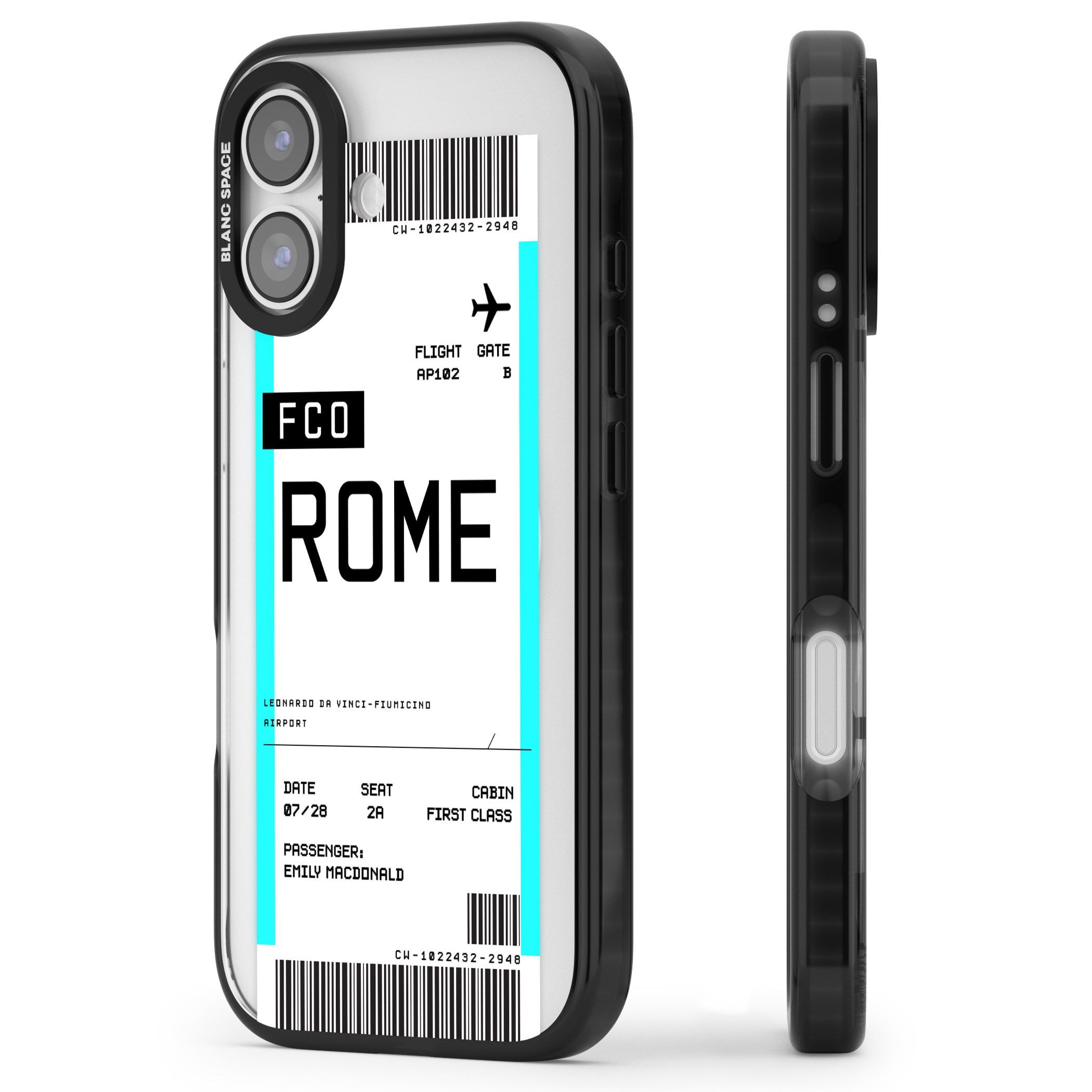 Personalised Rome Boarding Pass iPhone 17 Impact Pro Black Phone Case Side Profile
