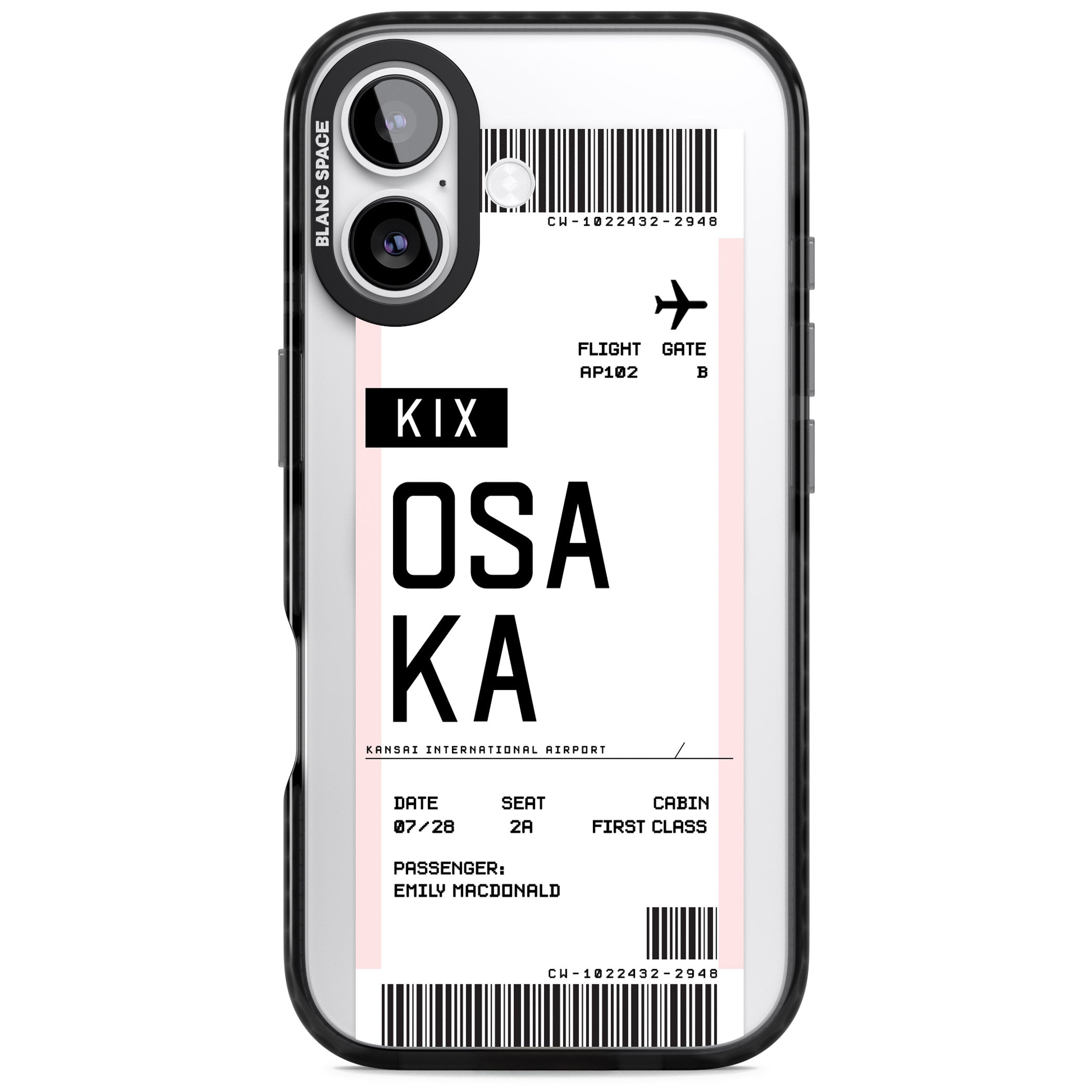 Personalised Osaka Boarding Pass iPhone 17 Impact Pro Black Phone Case