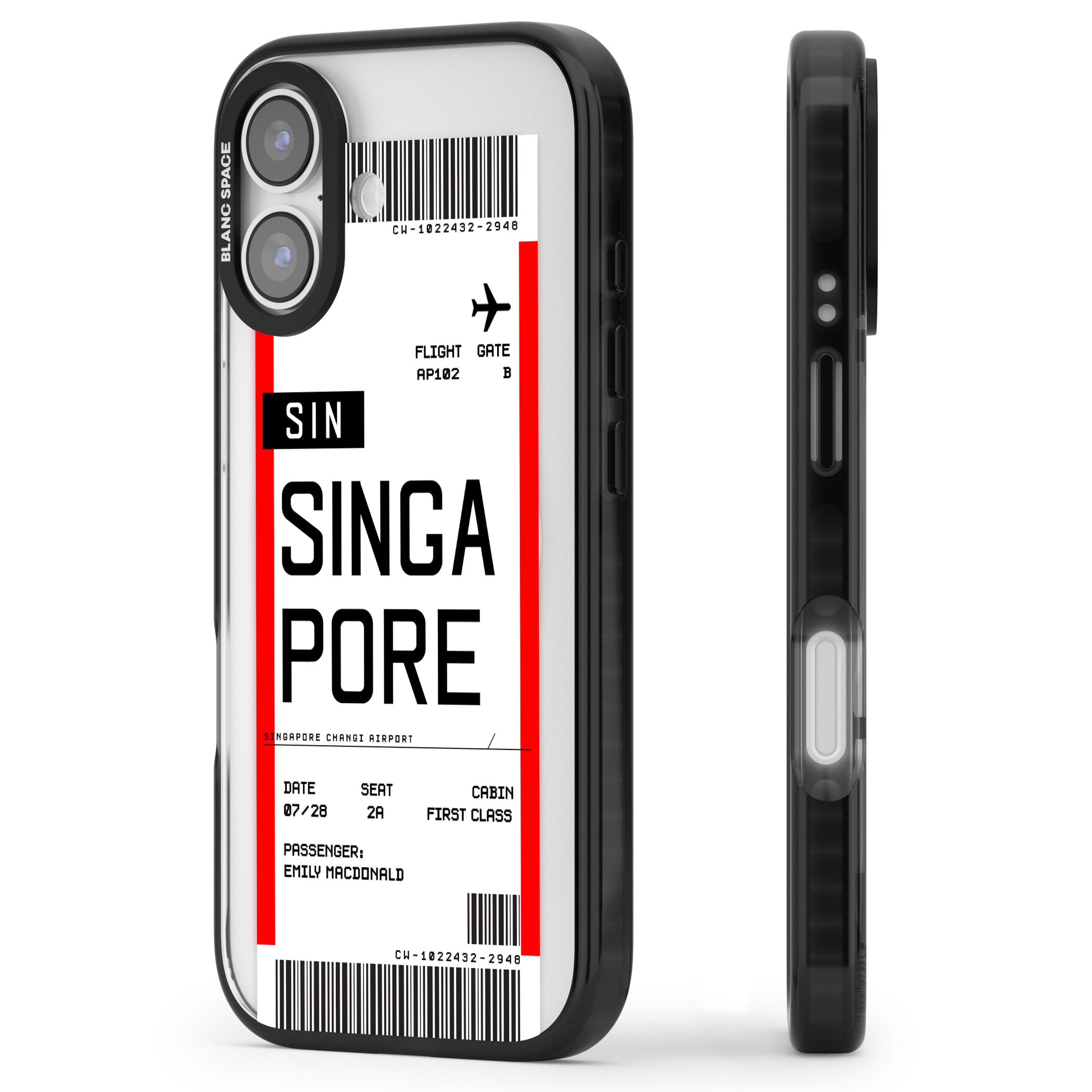 Personalised Singapore Boarding Pass iPhone 17 Impact Pro Black Phone Case Side Profile