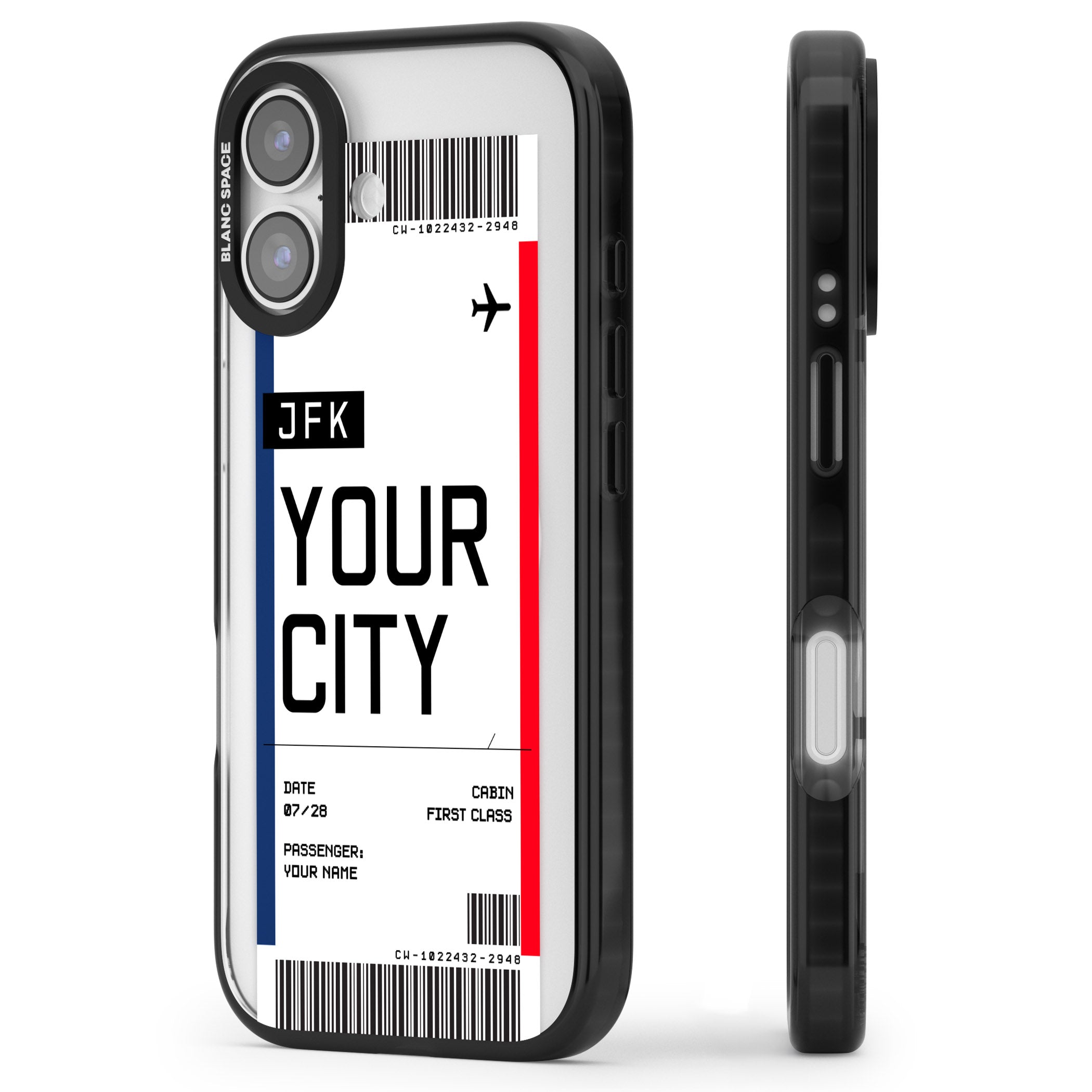 Personalised Create Your Own Boarding Pass Ticket iPhone 17 Impact Pro Black Phone Case Side Profile