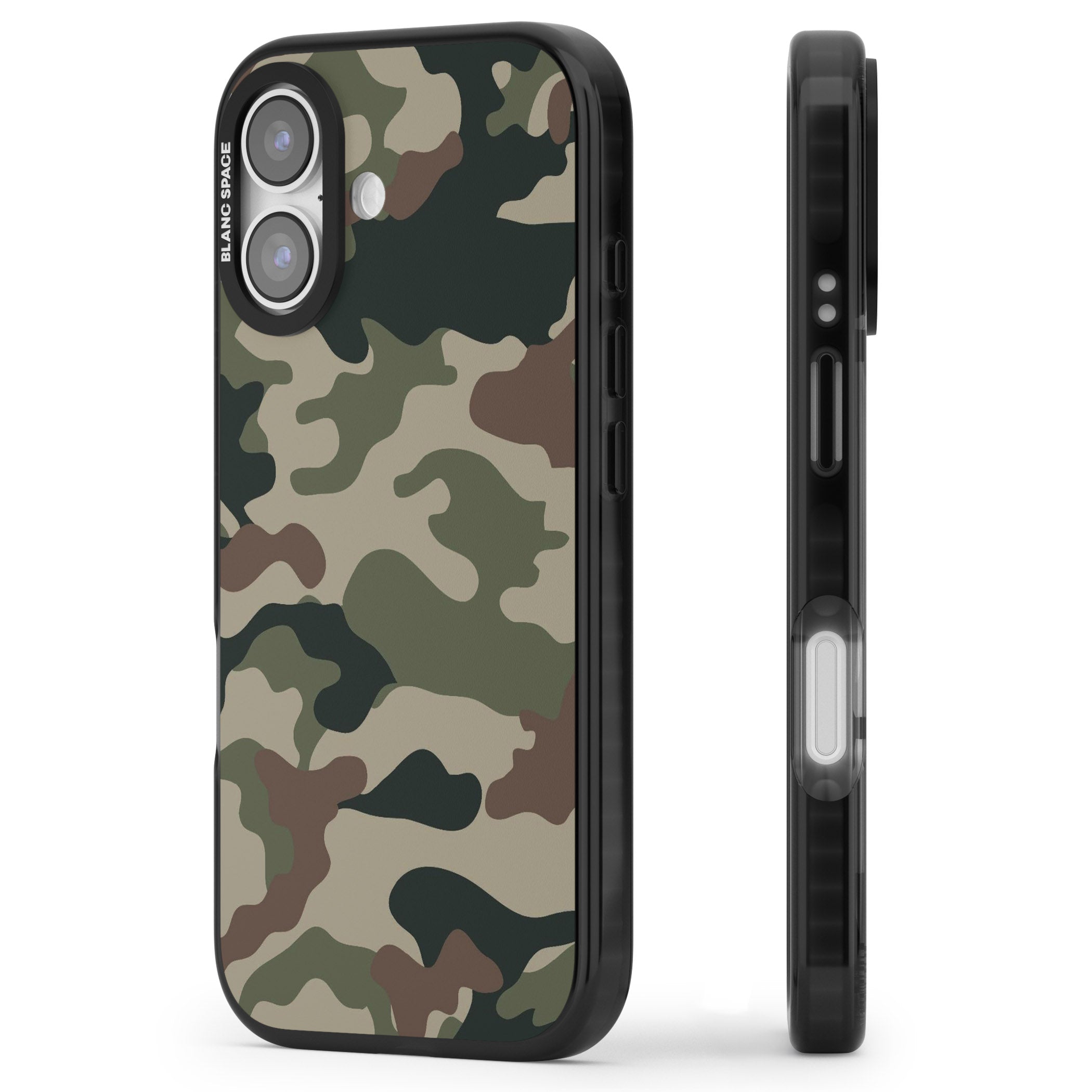 Green And Brown Camo iPhone 17 Impact Pro Black Phone Case Side Profile