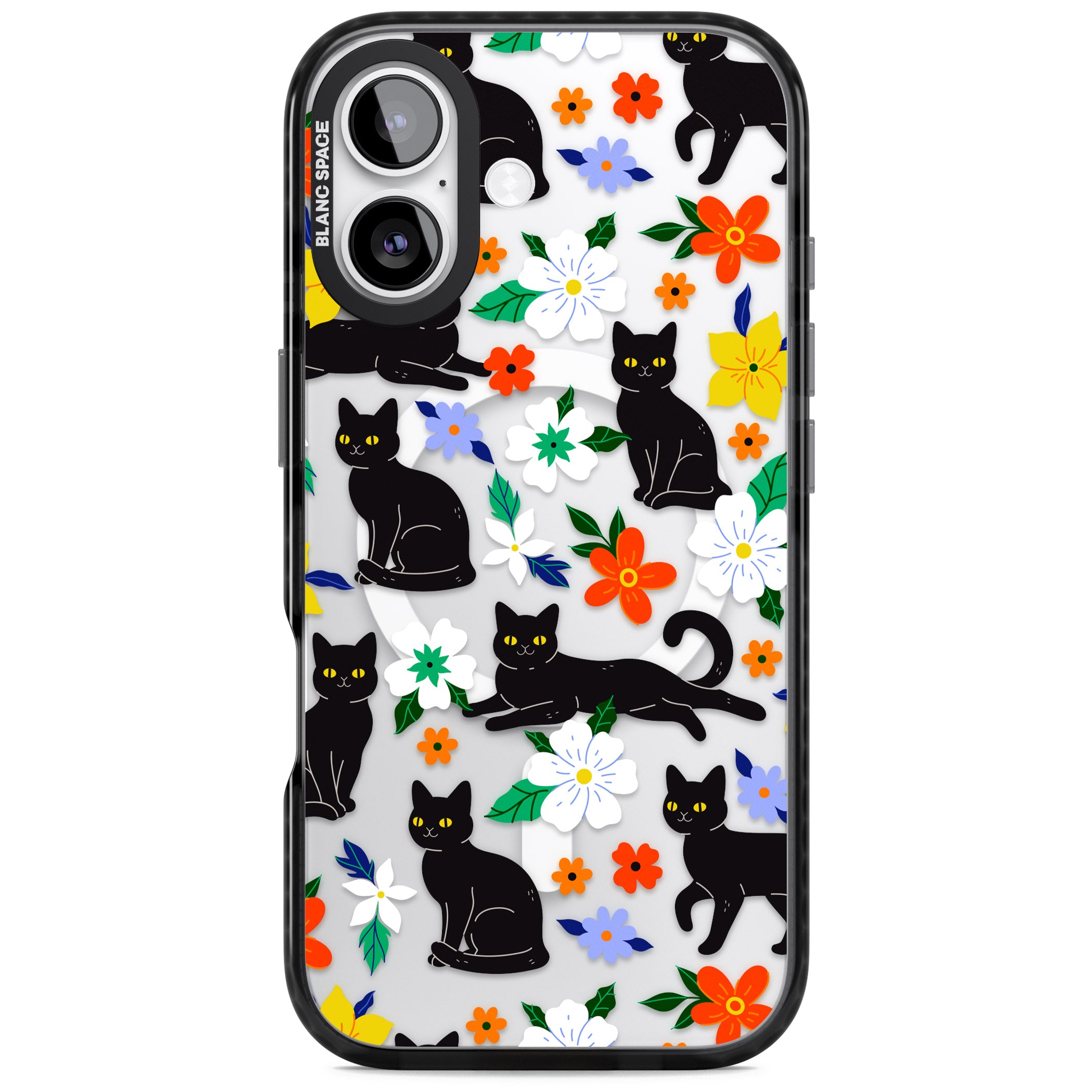 Cats Flowers iPhone 17 Impact Pro Black Phone Case