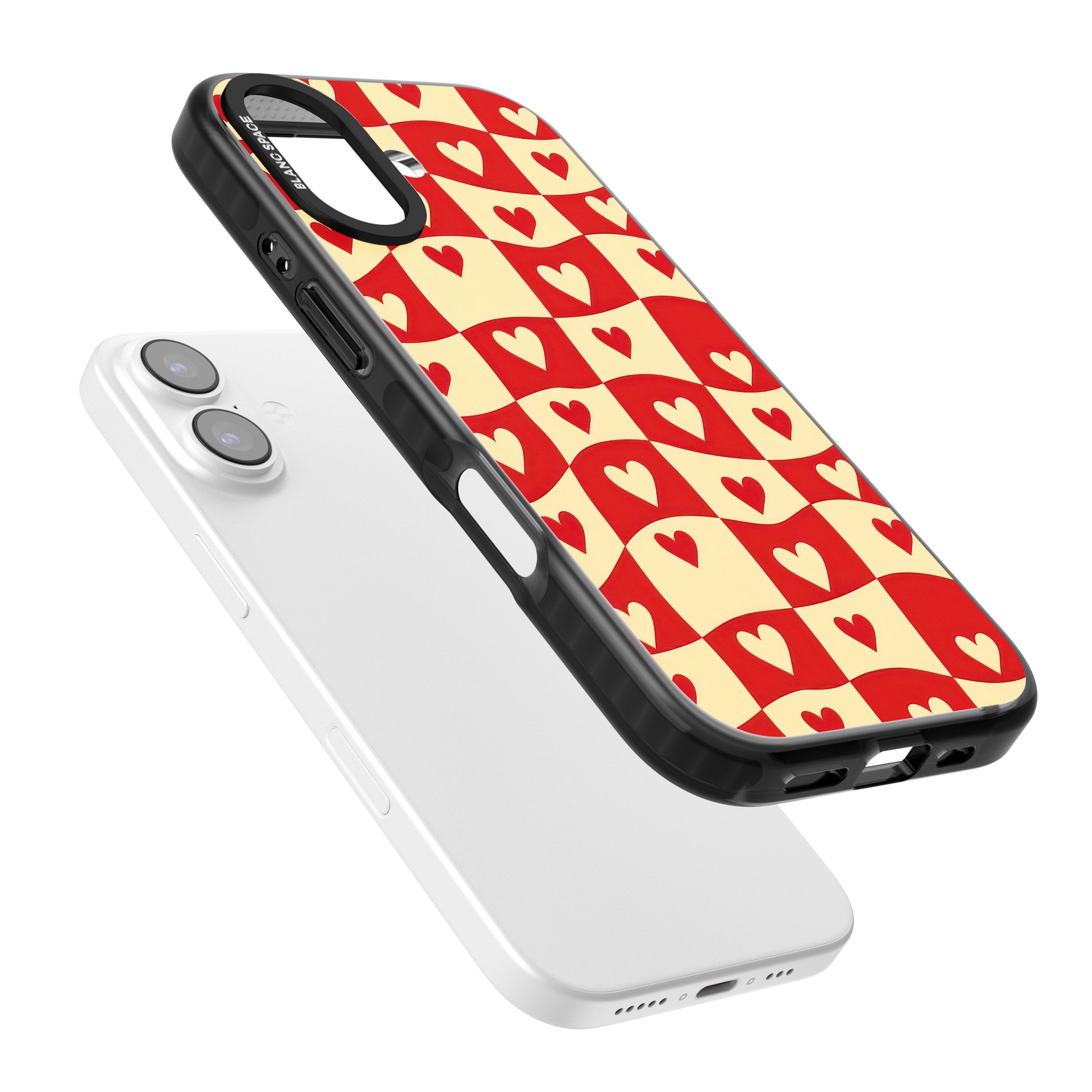 Red Wavy Checked & Hearts iPhone 17 Impact Pro Black Phone Case Colours