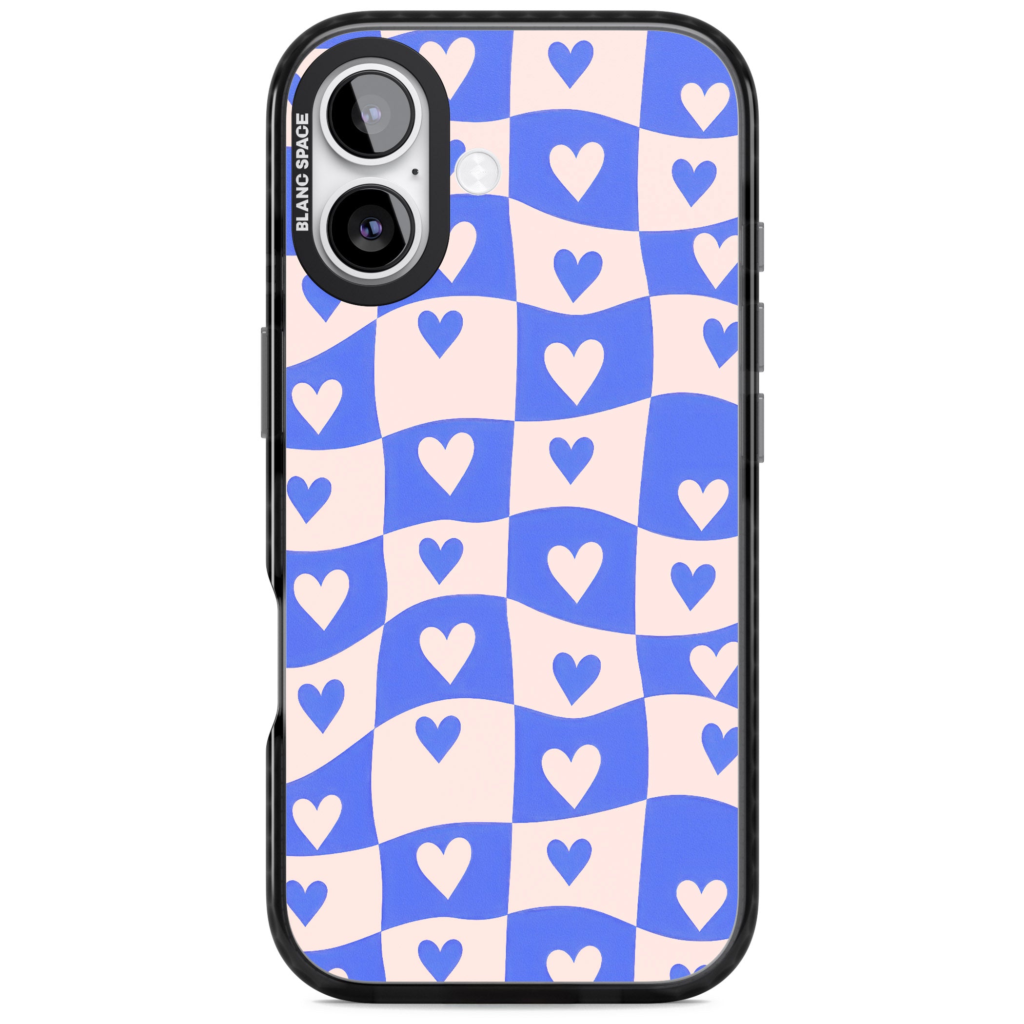 Blue Wavy Checked Hearts iPhone 17 Impact Pro Black Phone Case