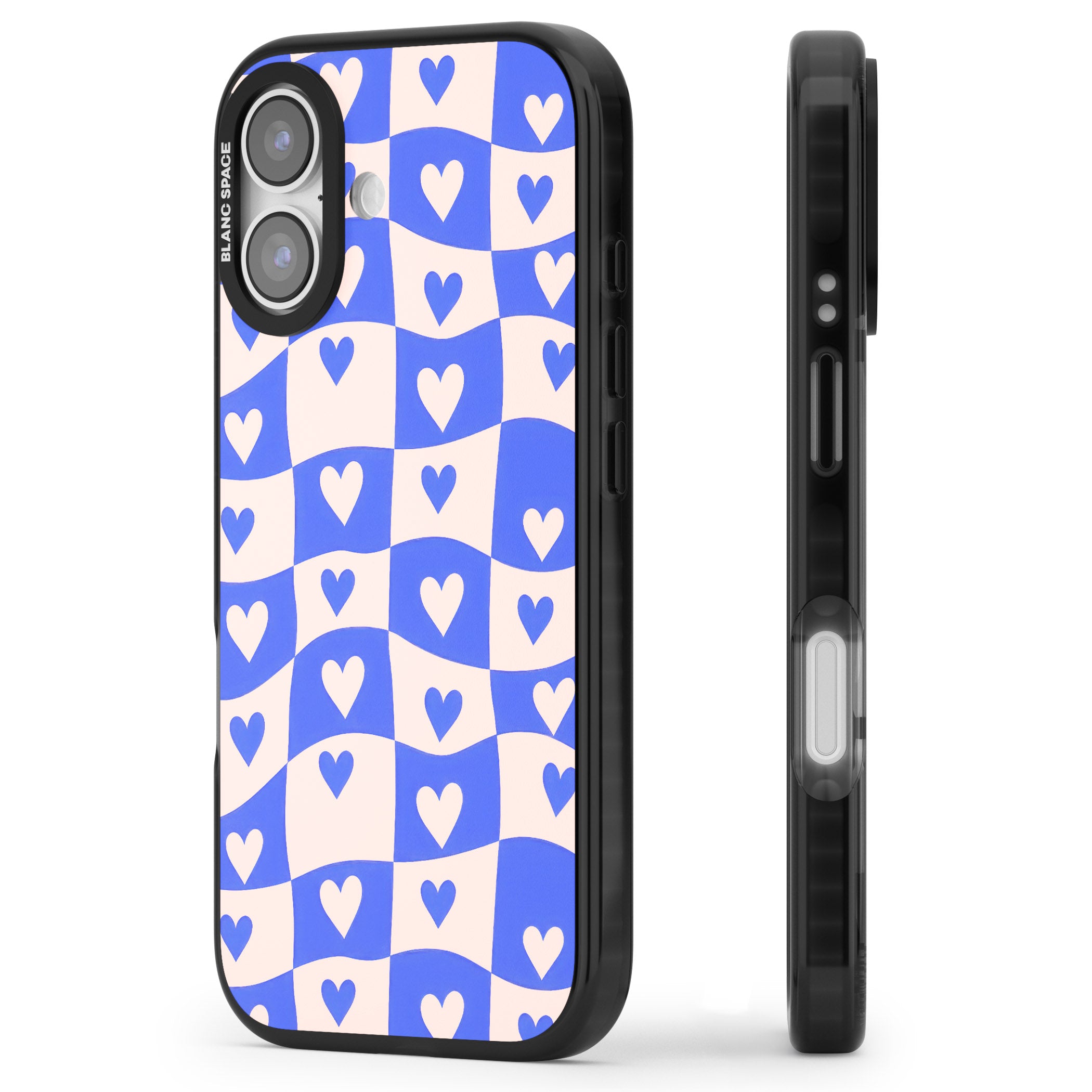 Blue Wavy Checked Hearts iPhone 17 Impact Pro Black Phone Case Side Profile