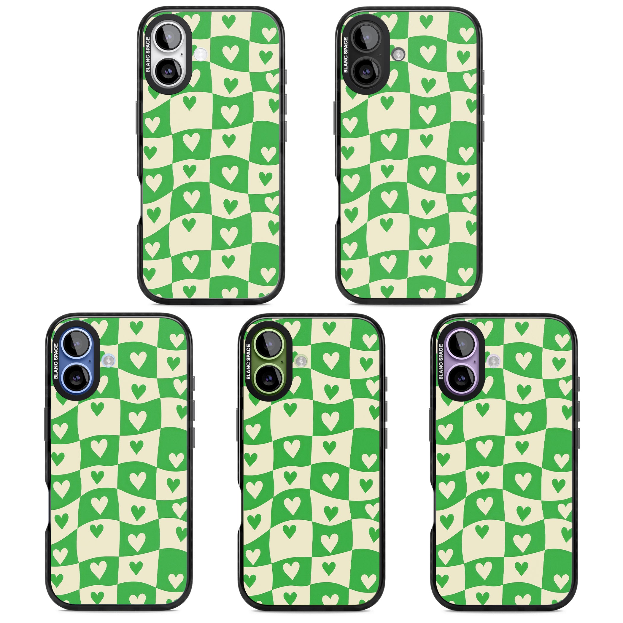 Green Wavy Checked Hearts iPhone 17 Impact Pro Black Phone Case APT Impact Protection