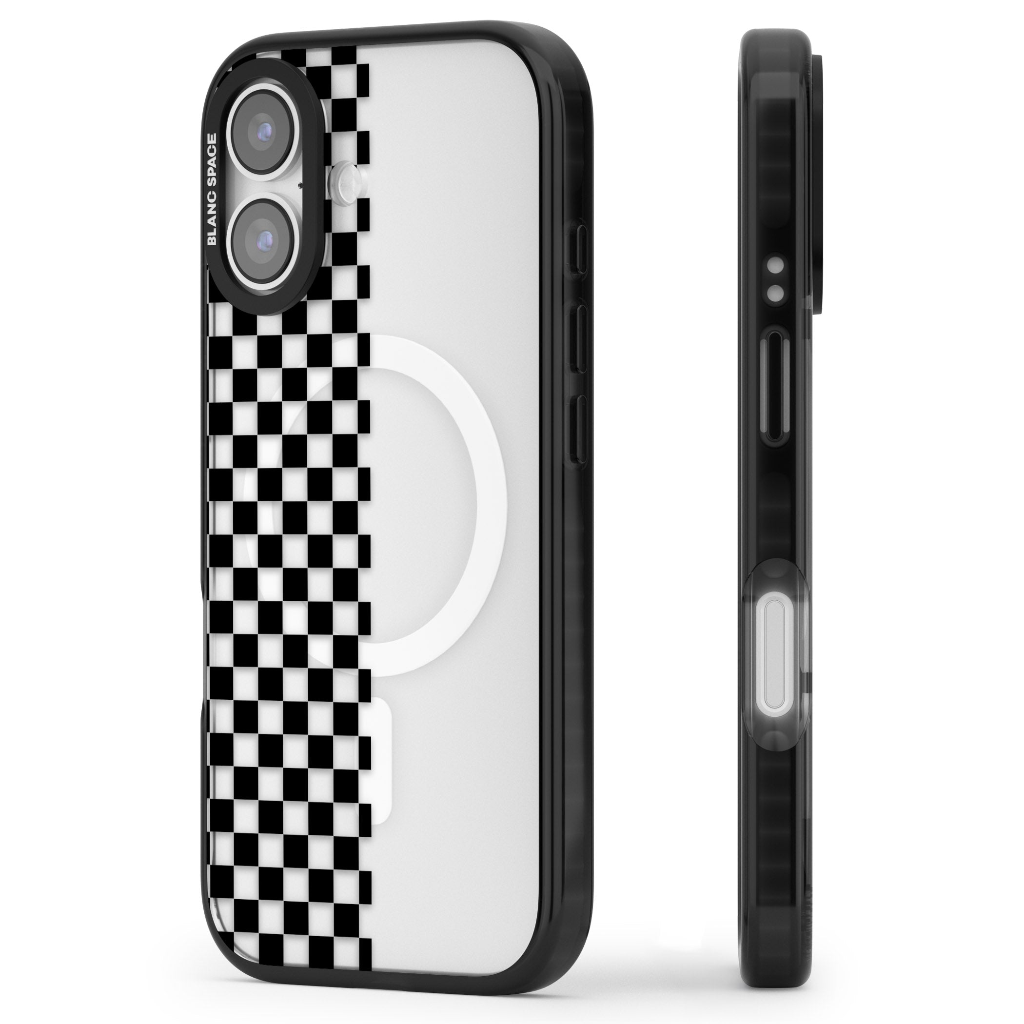 Checker: Half Black Check On Clear iPhone 17 Impact Pro Black Phone Case Side Profile