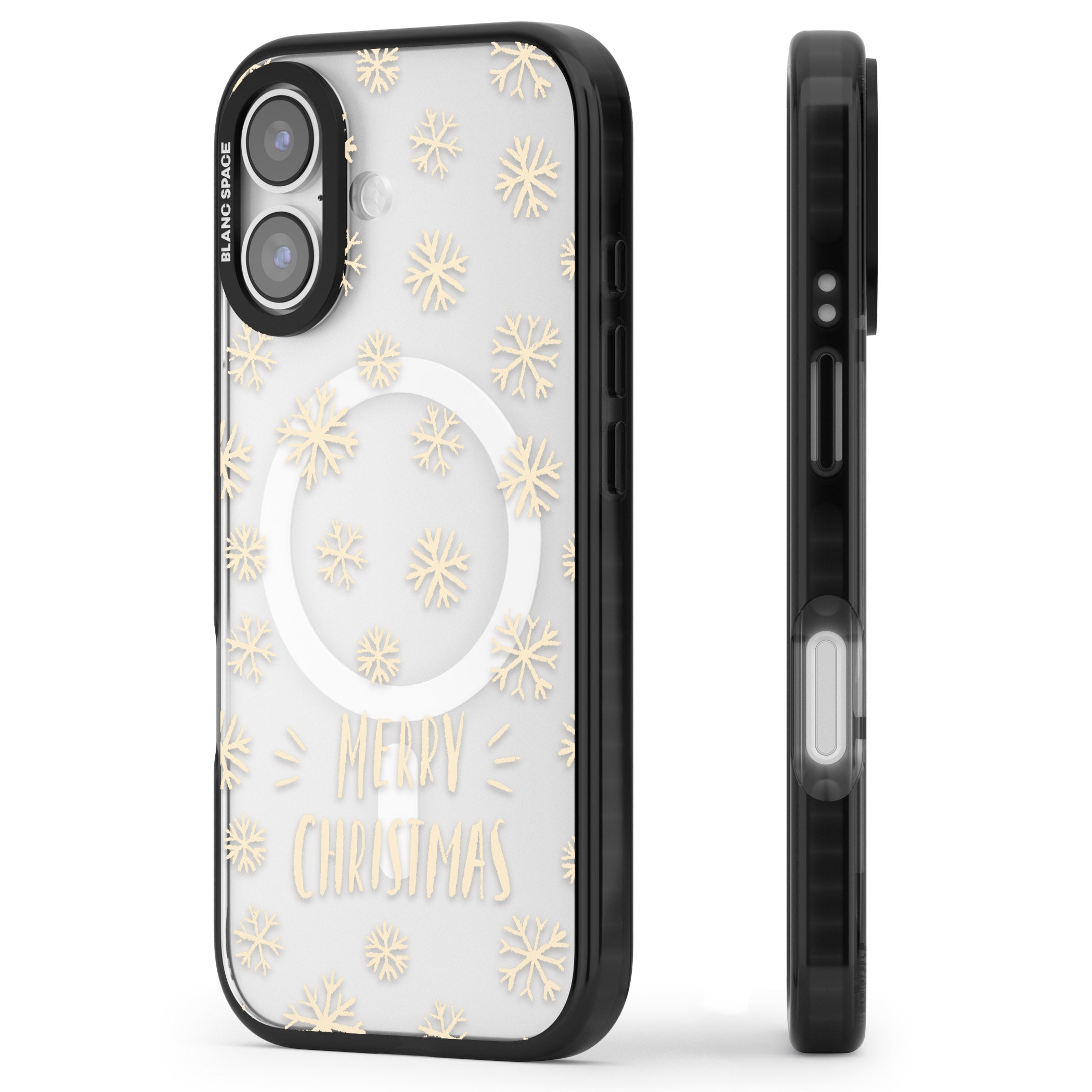 Christmas Snowflake Pattern iPhone 17 Impact Pro Black Phone Case Side Profile