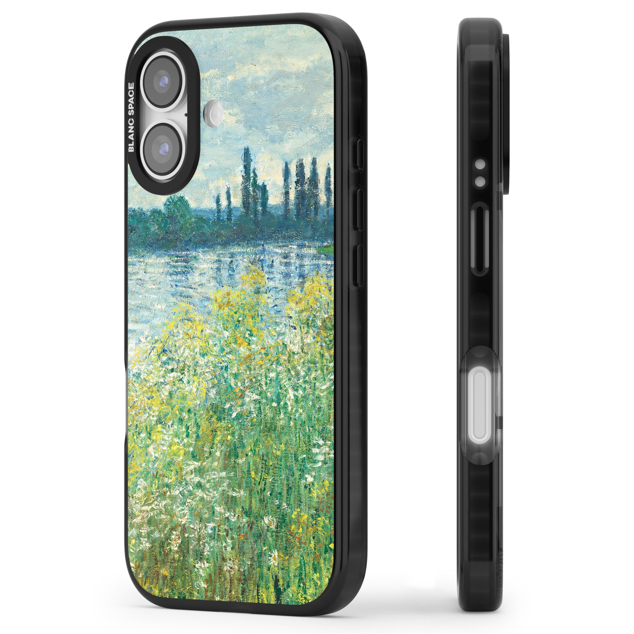 Banks Of The Seine By Claude Monet iPhone 17 Impact Pro Black Phone Case Side Profile