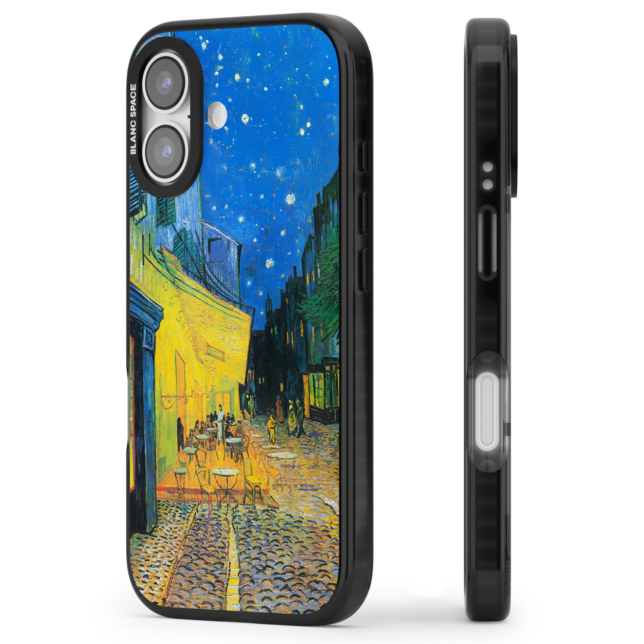 Café Terrace At Night iPhone 17 Impact Pro Black Phone Case Side Profile