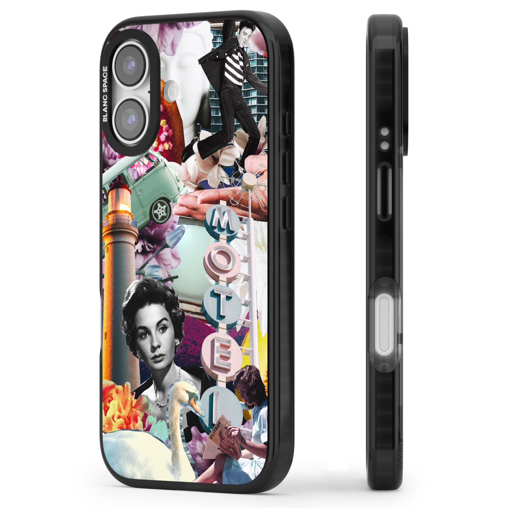 Retro Motel Collage iPhone 17 Impact Pro Black Phone Case Side Profile