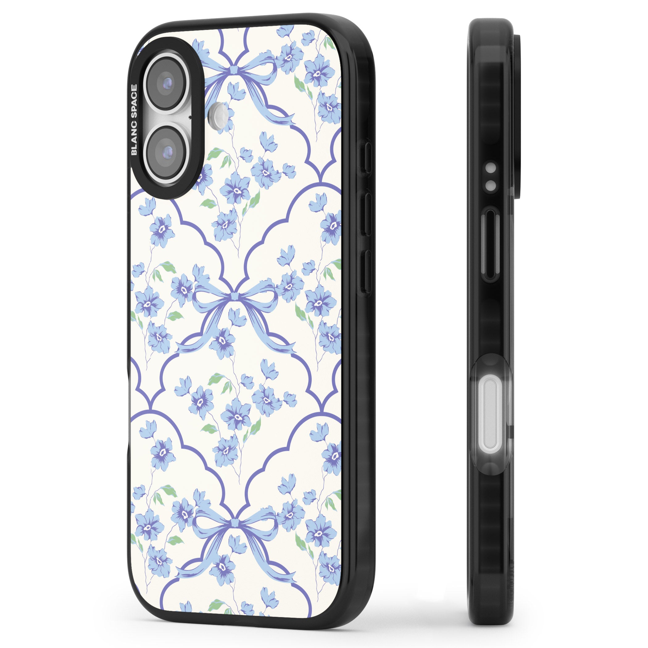 Blue Cottage Floral iPhone 17 Impact Pro Black Phone Case Side Profile
