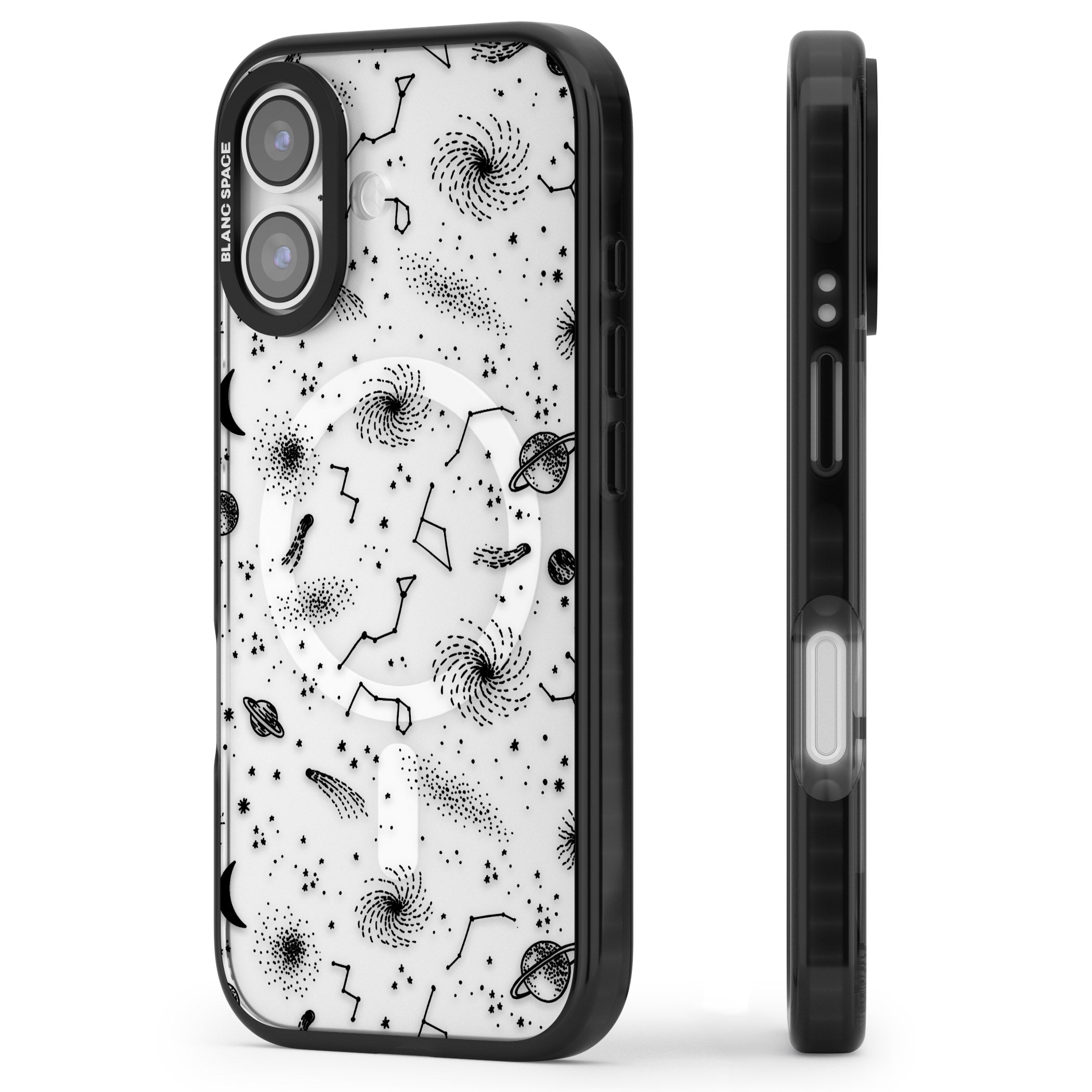 Galactic Sketch iPhone 17 Impact Pro Black Phone Case Side Profile