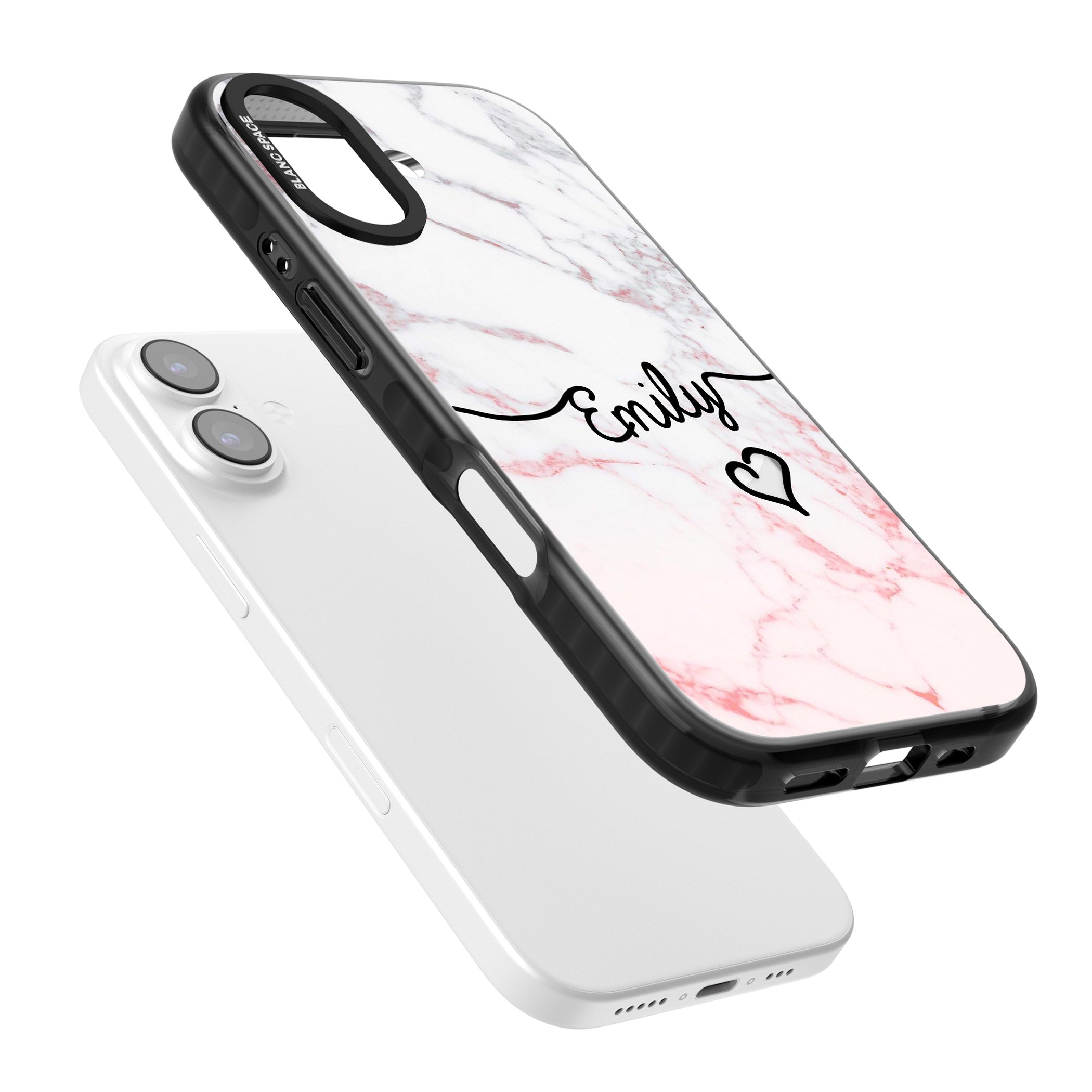 Personalised Pink Fade Marble Heart iPhone 17 Impact Pro Black Phone Case Colours