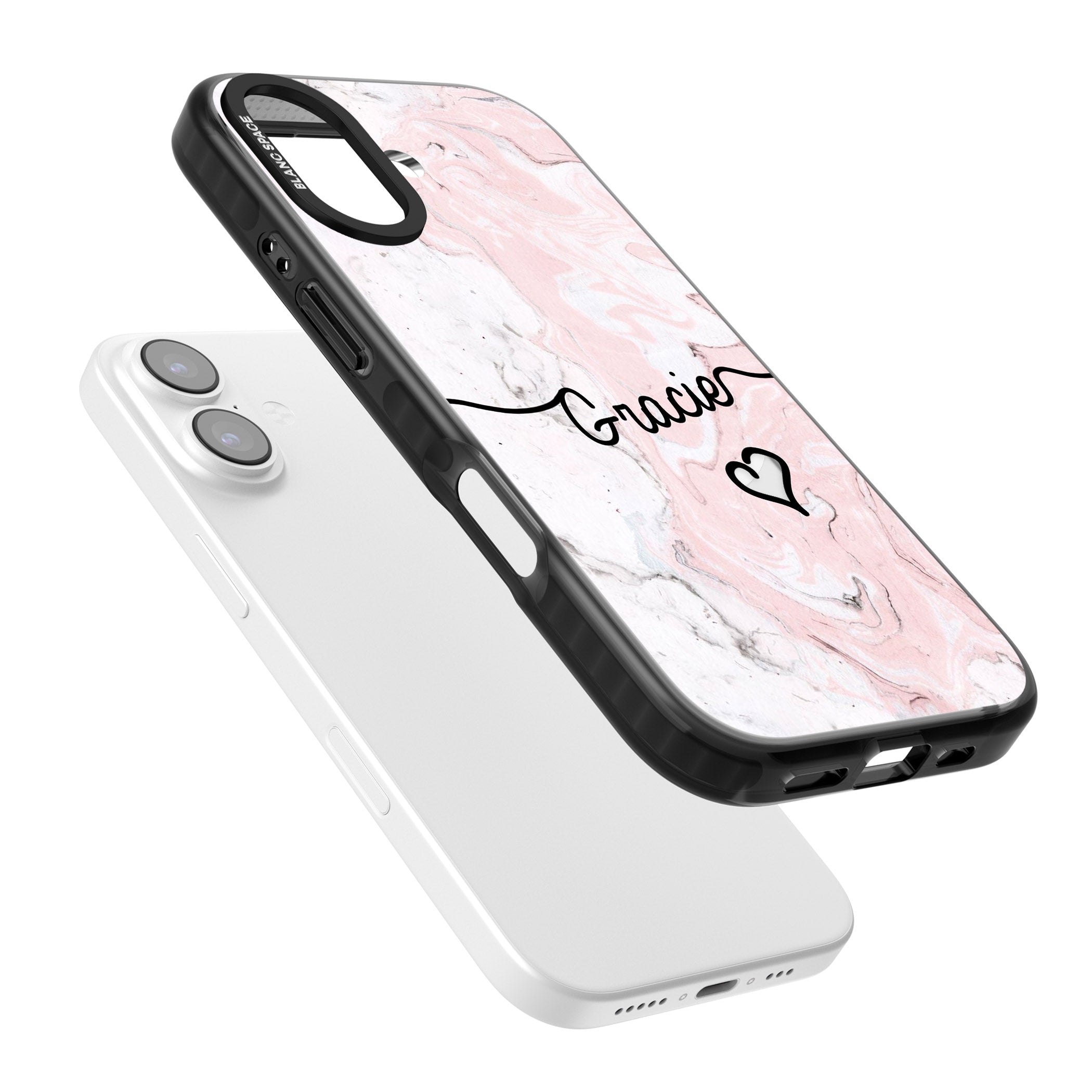 Personalised Pink Marble iPhone 17 Impact Pro Black Phone Case Colours
