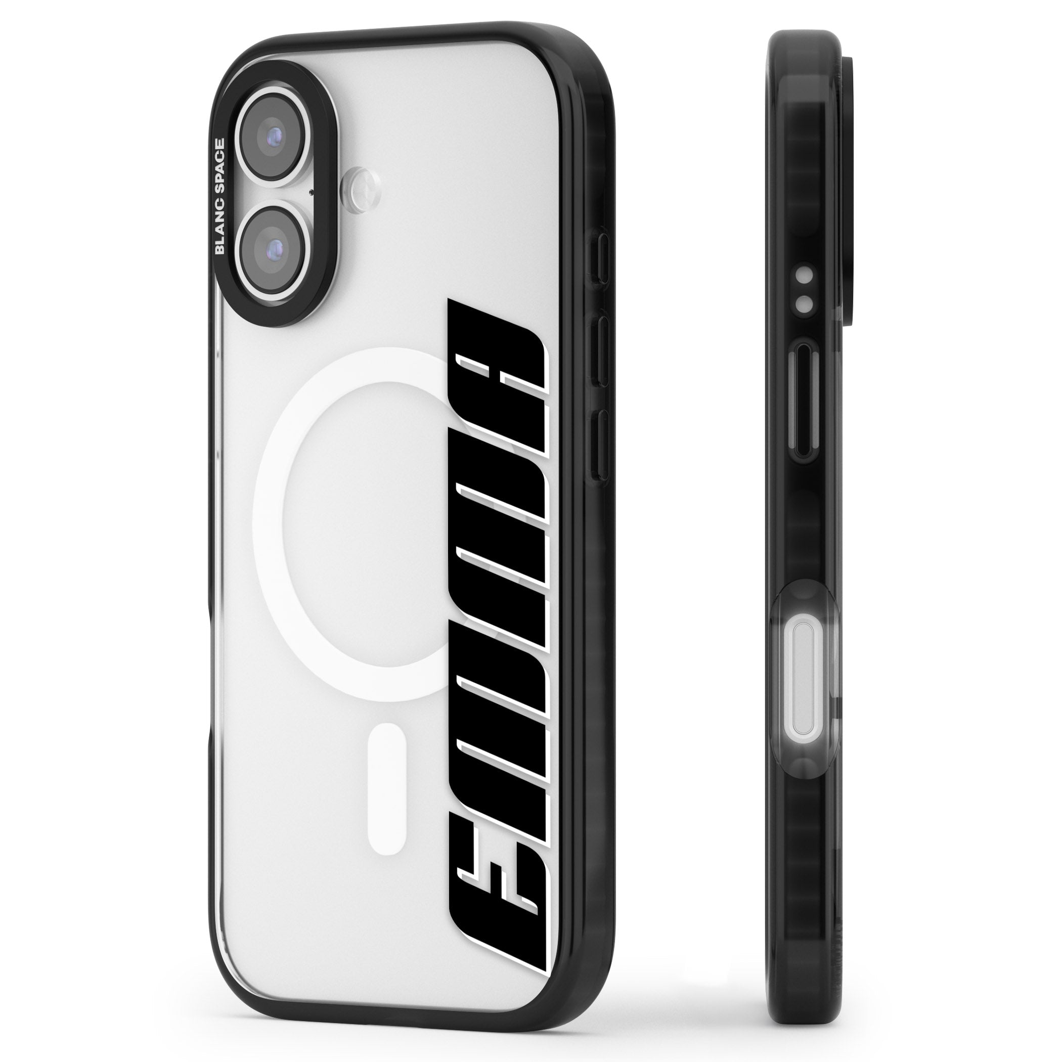 Personalised Vertical Bold Name iPhone 17 Impact Pro Black Phone Case Side Profile