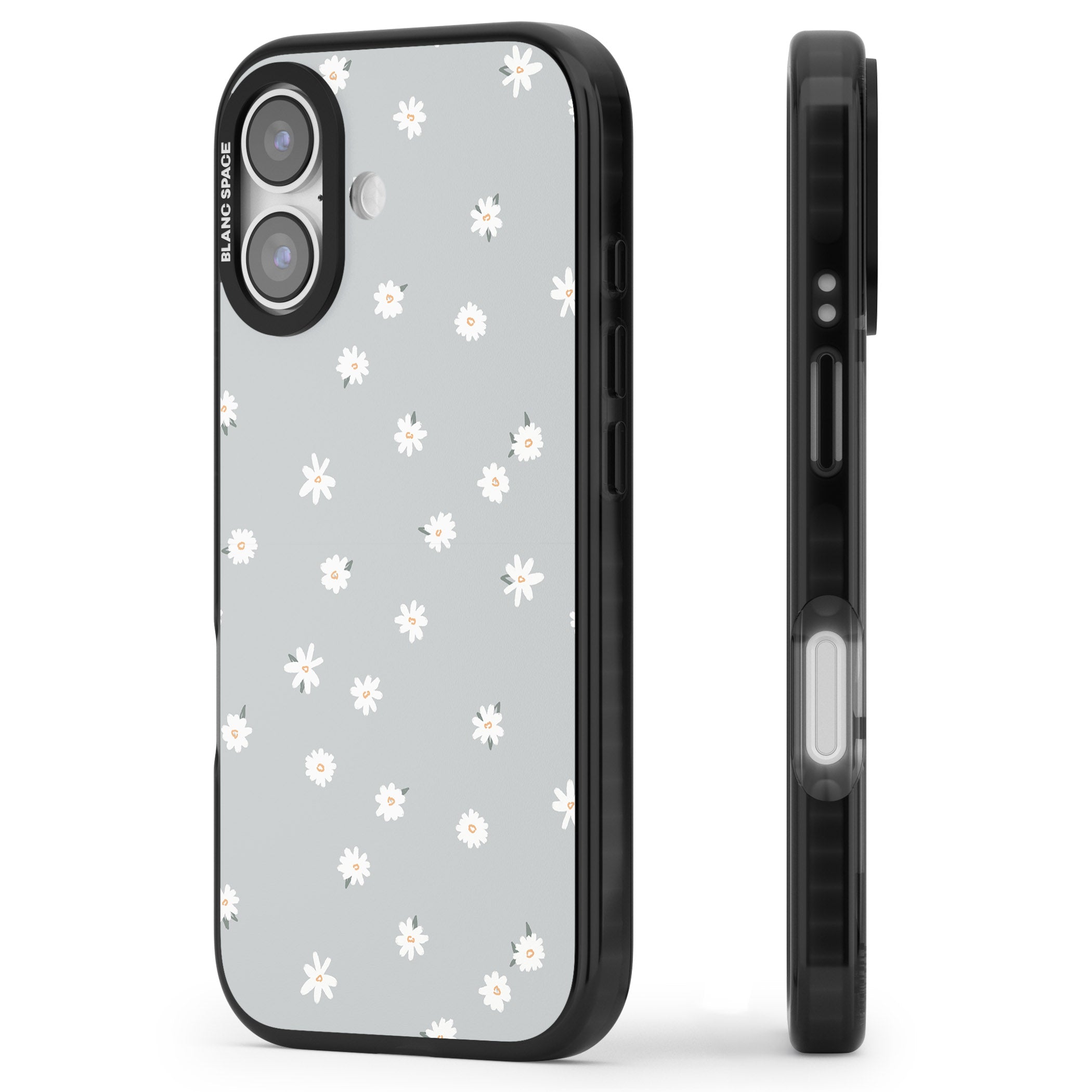Painted Daisy Blue Grey iPhone 17 Impact Pro Black Phone Case Side Profile