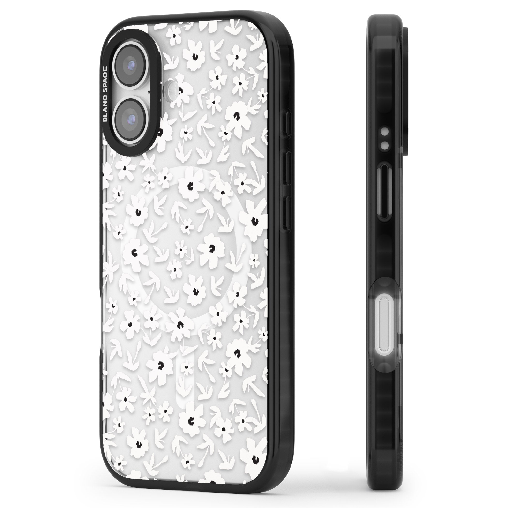 Monochrome Floral iPhone 17 Impact Pro Black Phone Case Side Profile