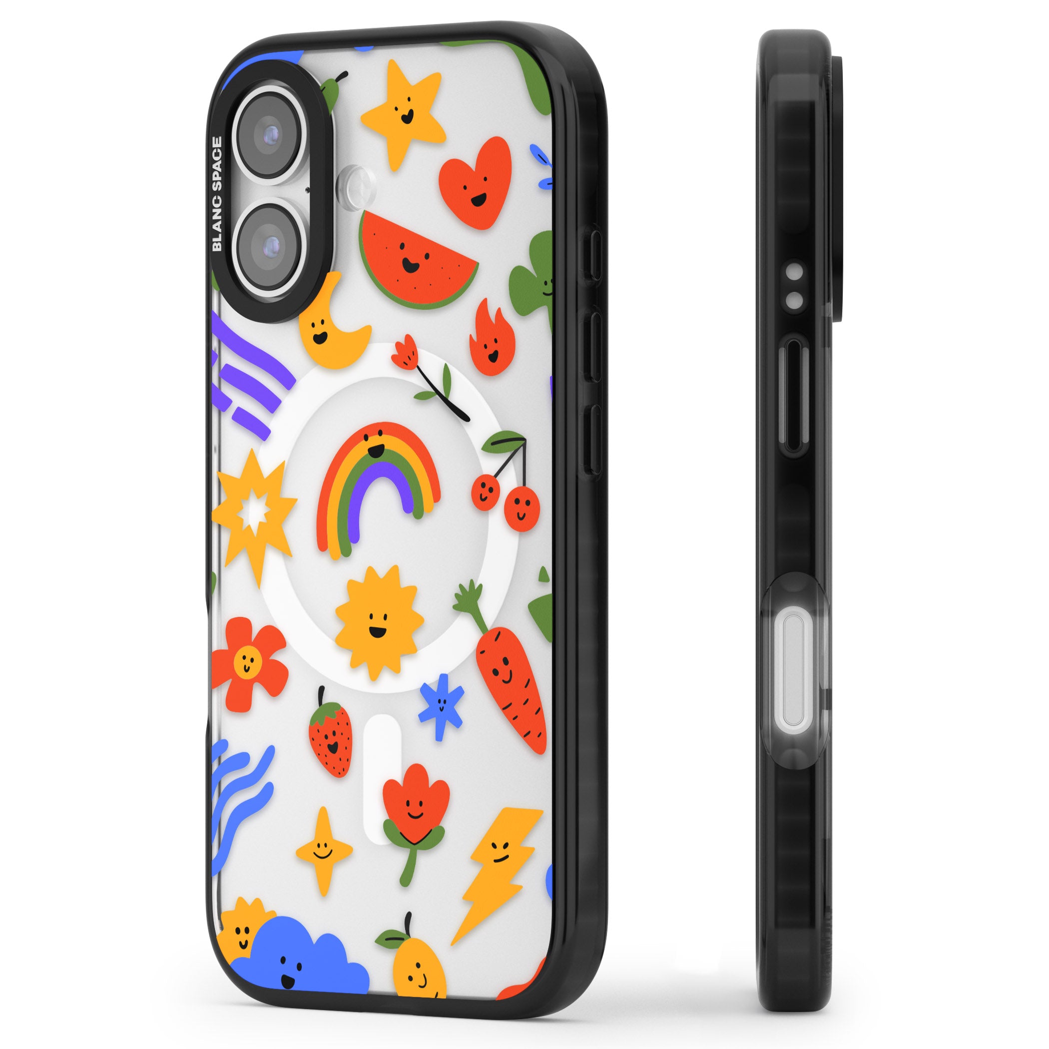 Colorful Kawaii Icons iPhone 17 Impact Pro Black Phone Case Side Profile