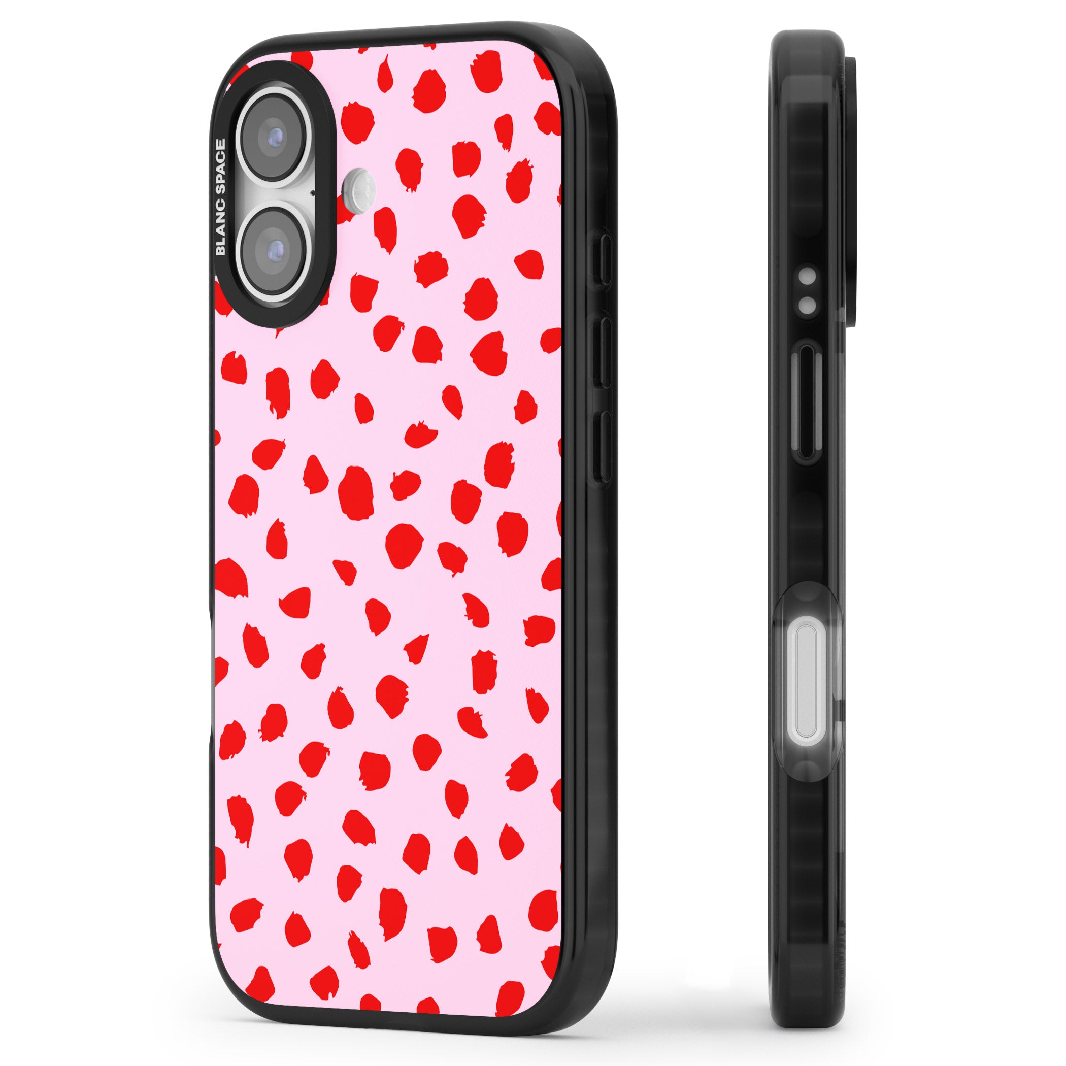 Red Polka Dot iPhone 17 Impact Pro Black Phone Case Side Profile