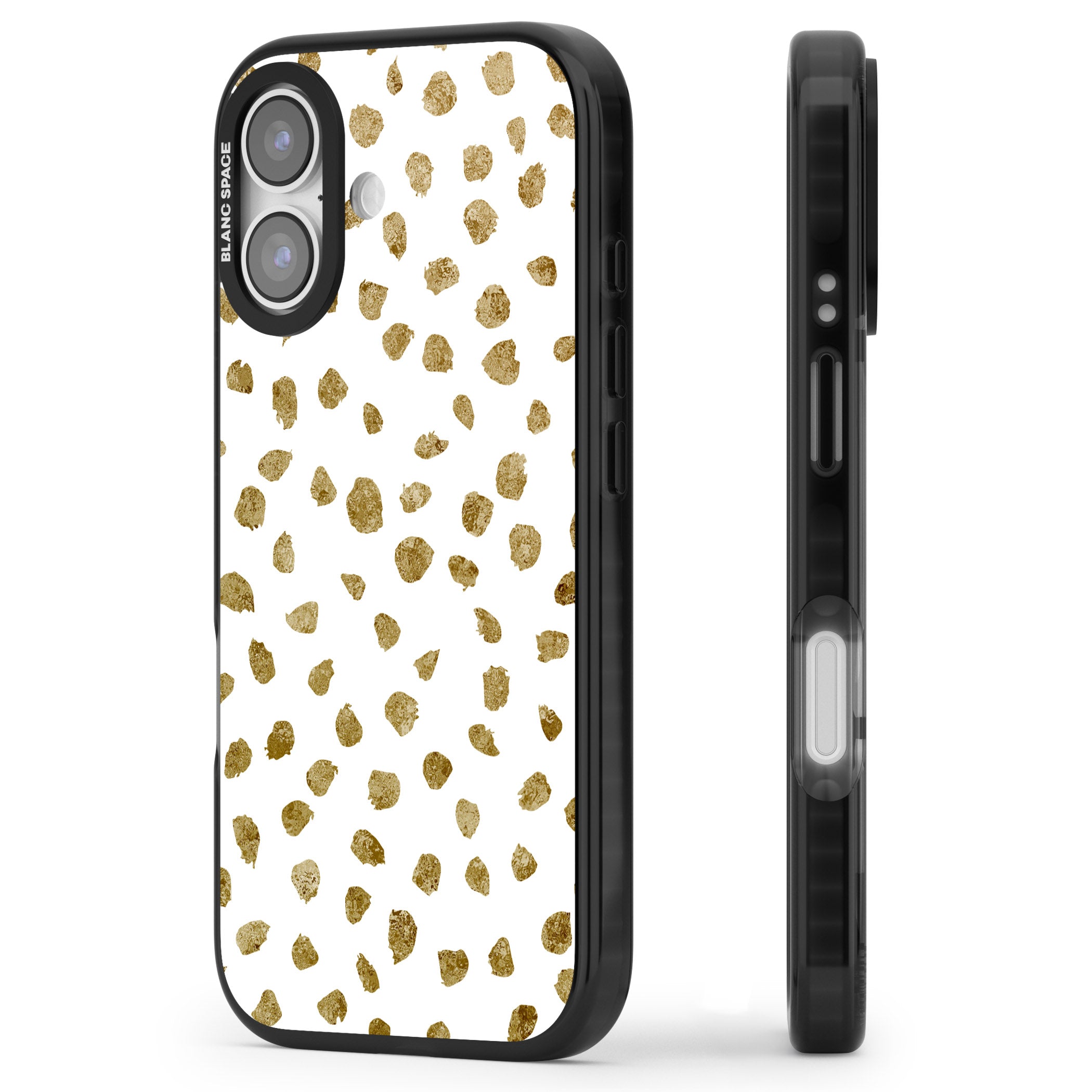 Golden Speckle iPhone 17 Impact Pro Black Phone Case Side Profile
