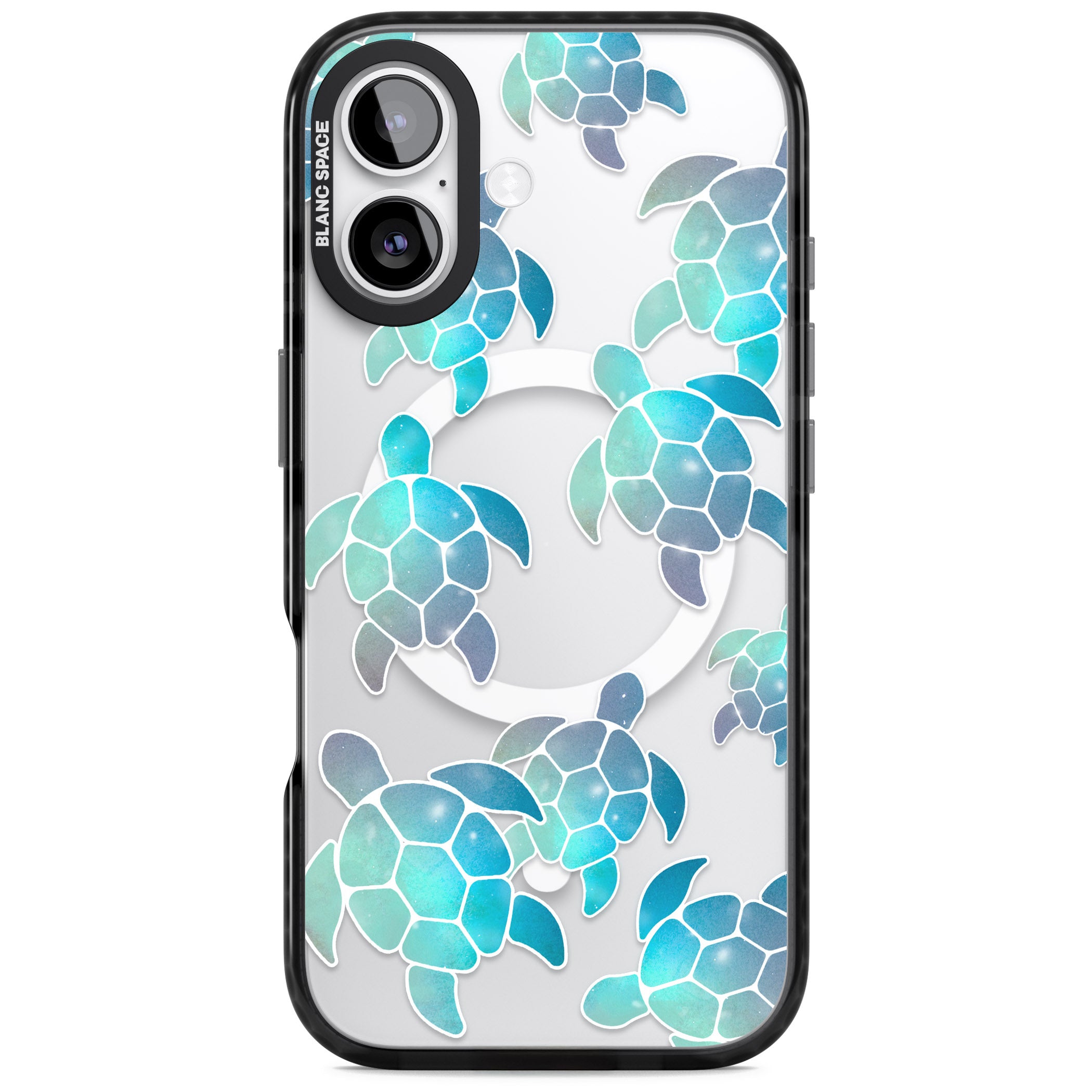 Aqua Space Turtles iPhone 17 Impact Pro Black Phone Case