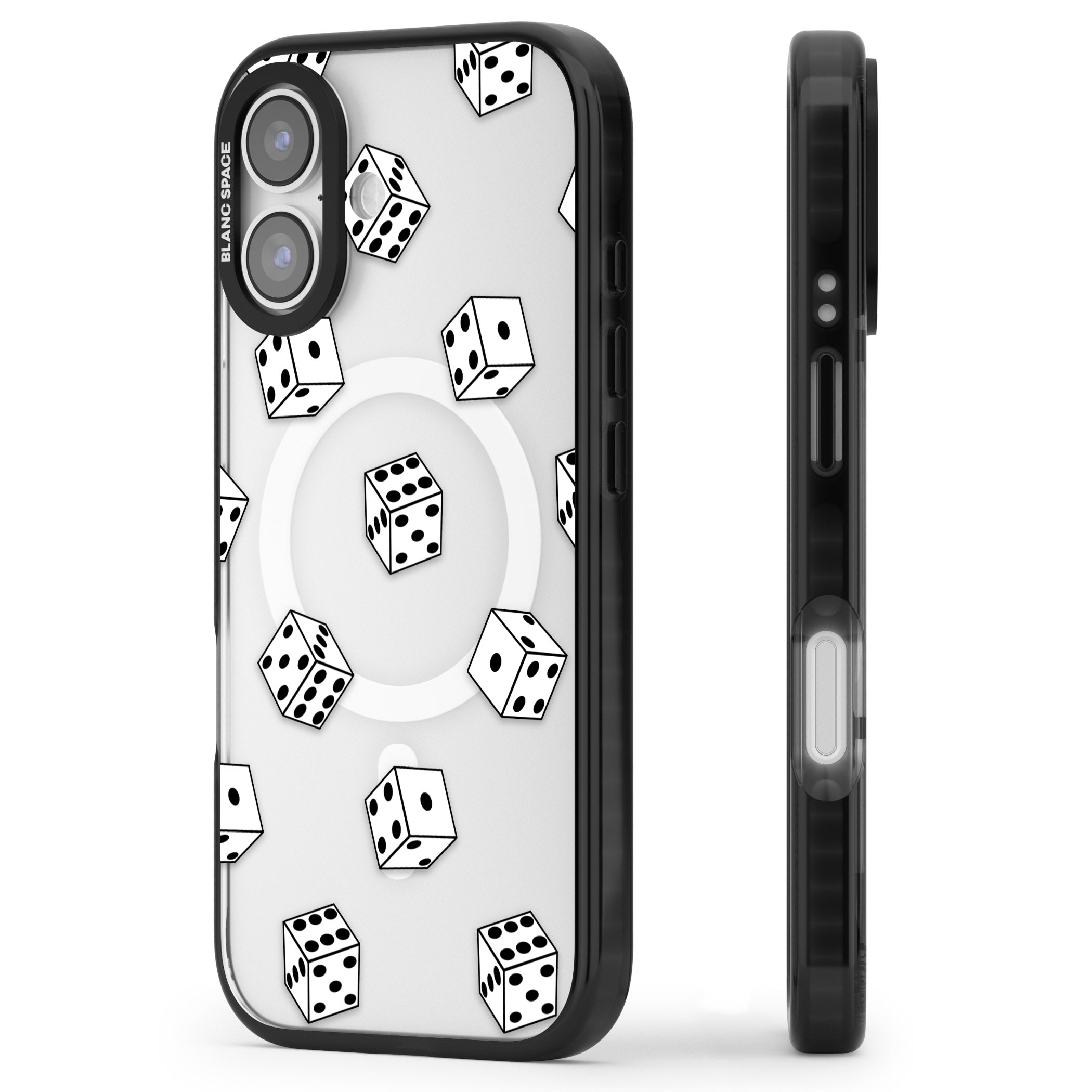 Clear Dice Pattern iPhone 17 Impact Pro Black Phone Case Side Profile