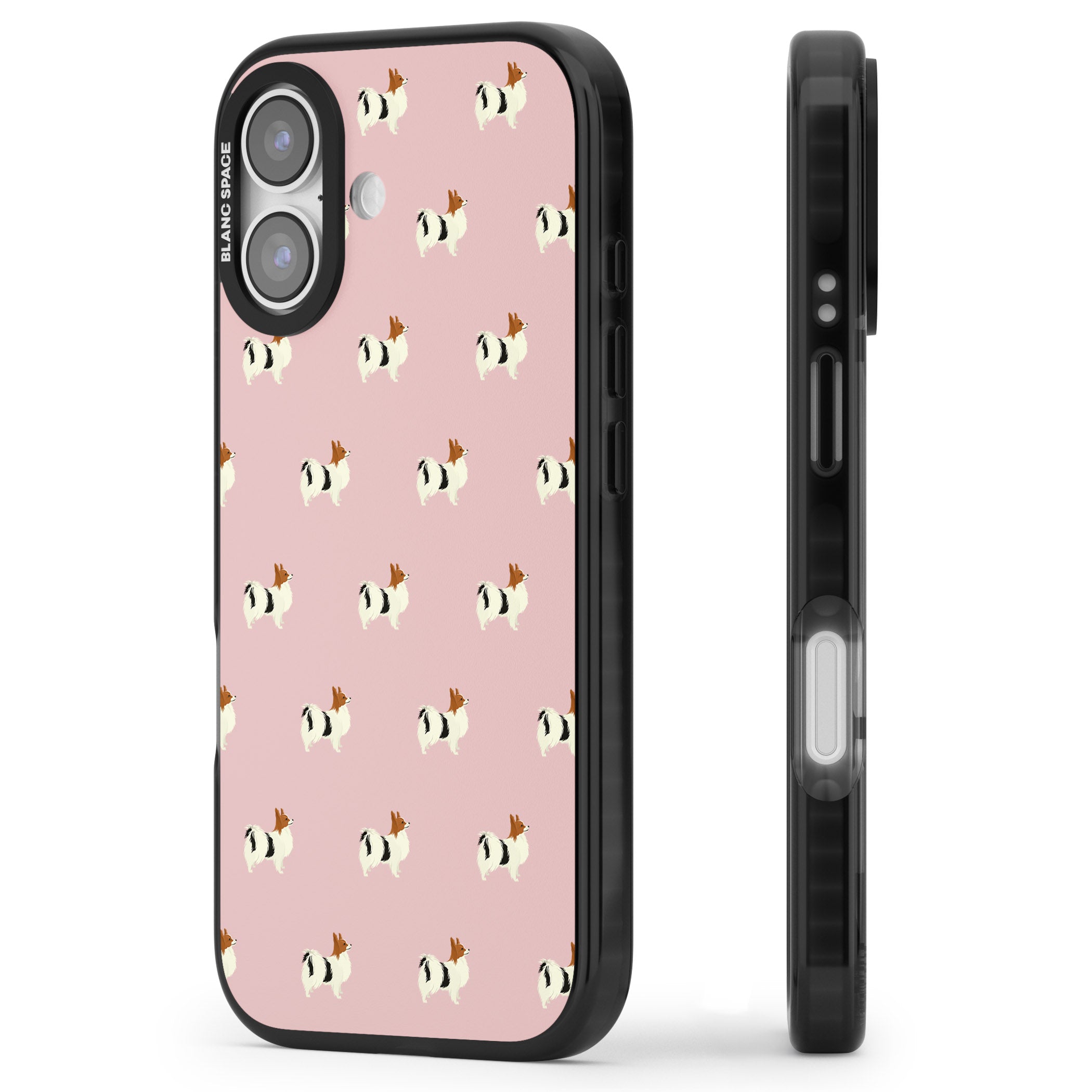 Papillon Dog Pattern iPhone 17 Impact Pro Black Phone Case Side Profile