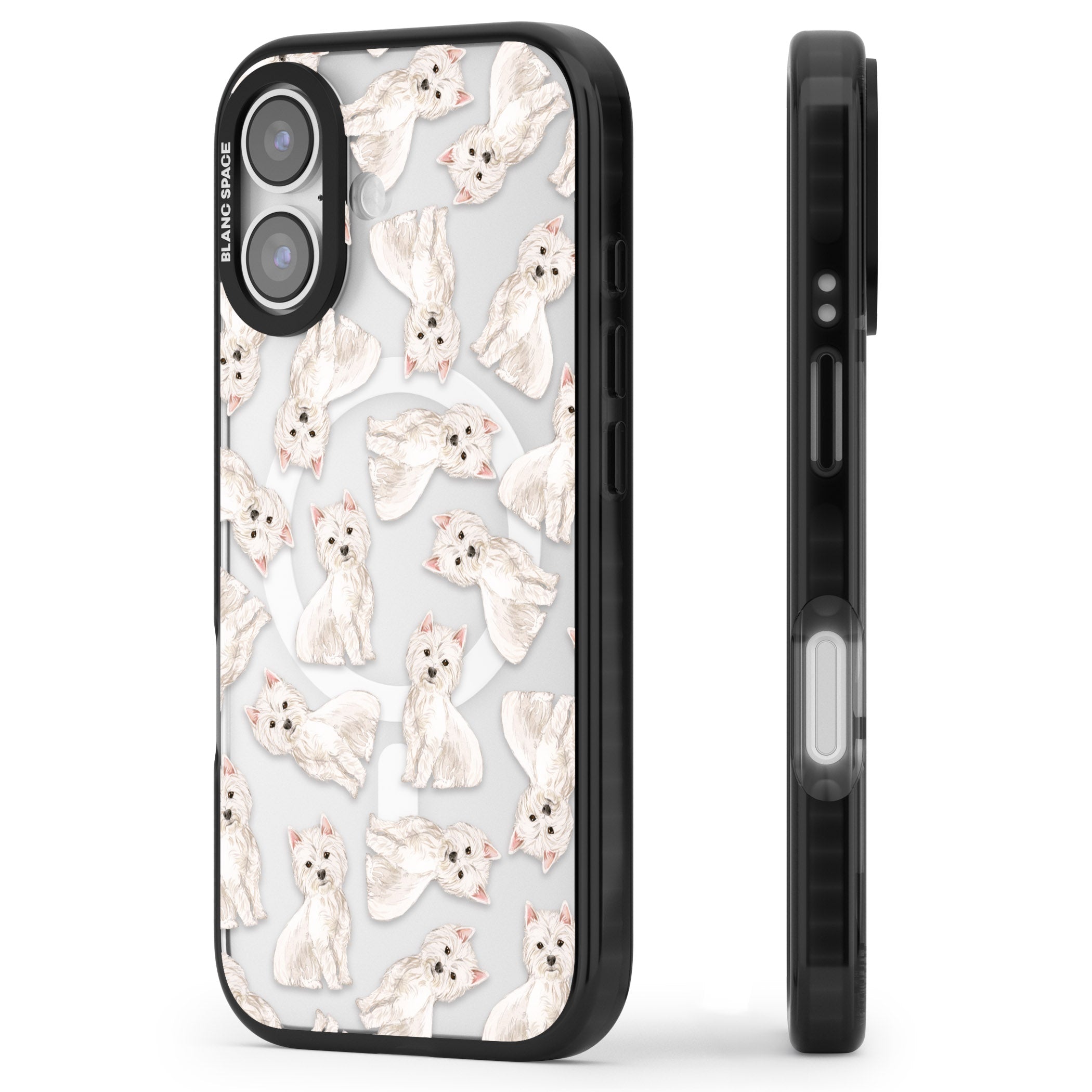 Westie Dog Pattern iPhone 17 Impact Pro Black Phone Case Side Profile