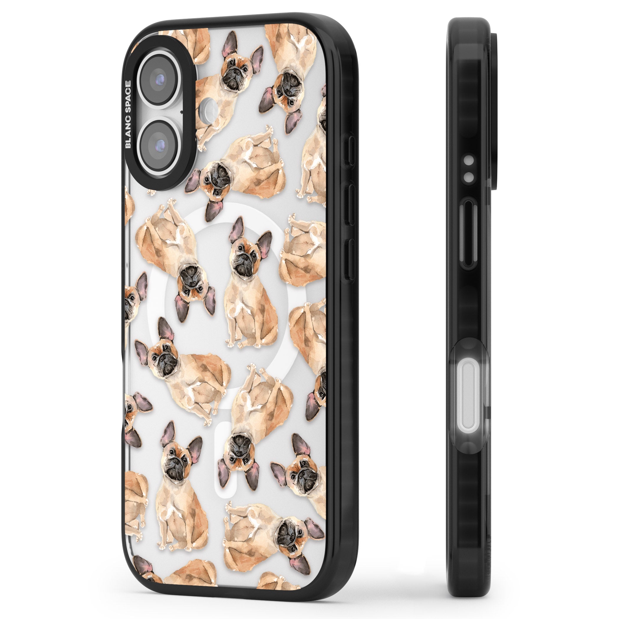 French Bulldog Watercolour Pattern iPhone 17 Impact Pro Black Phone Case Side Profile