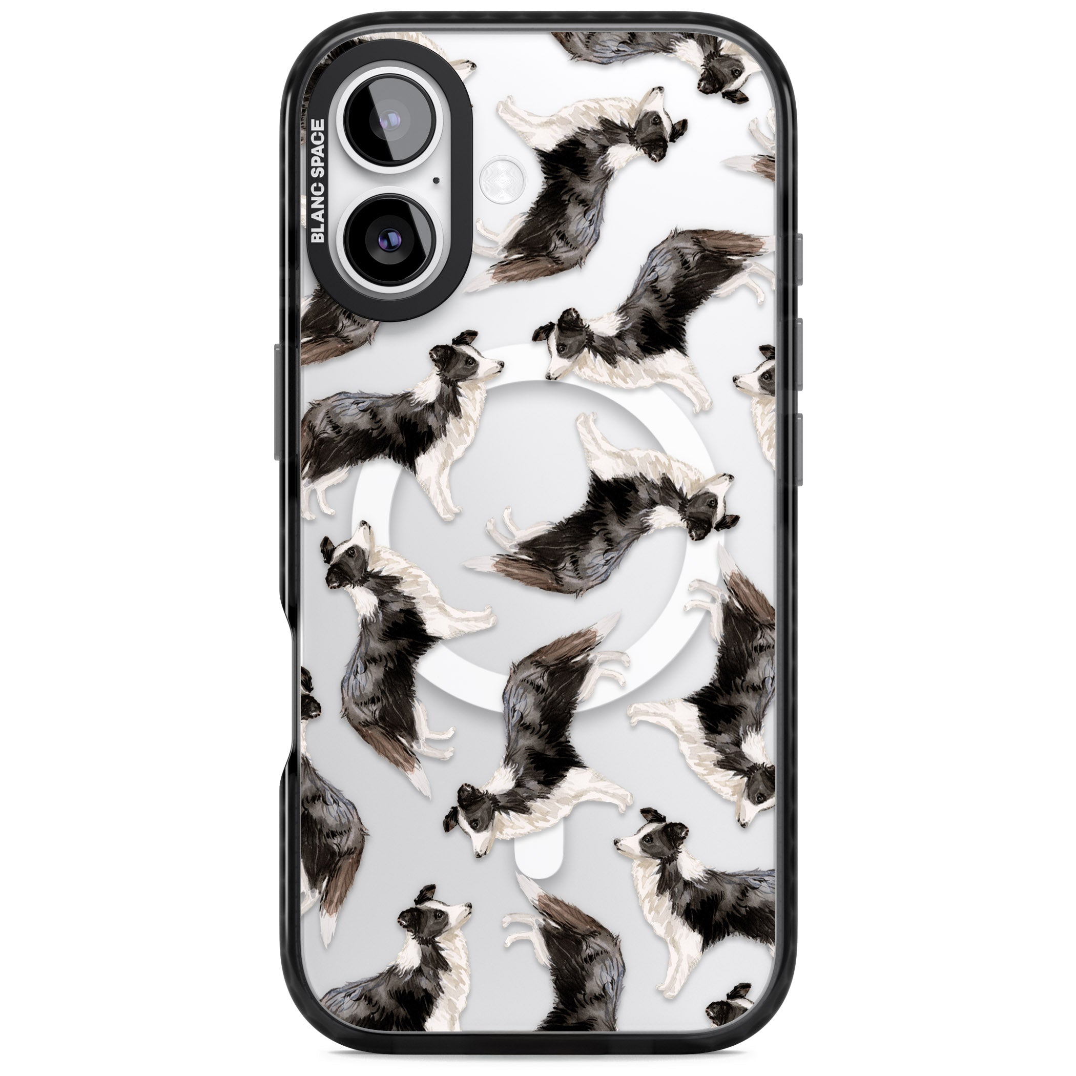 Border Collie Pattern Watercolour iPhone 17 Impact Pro Black Phone Case