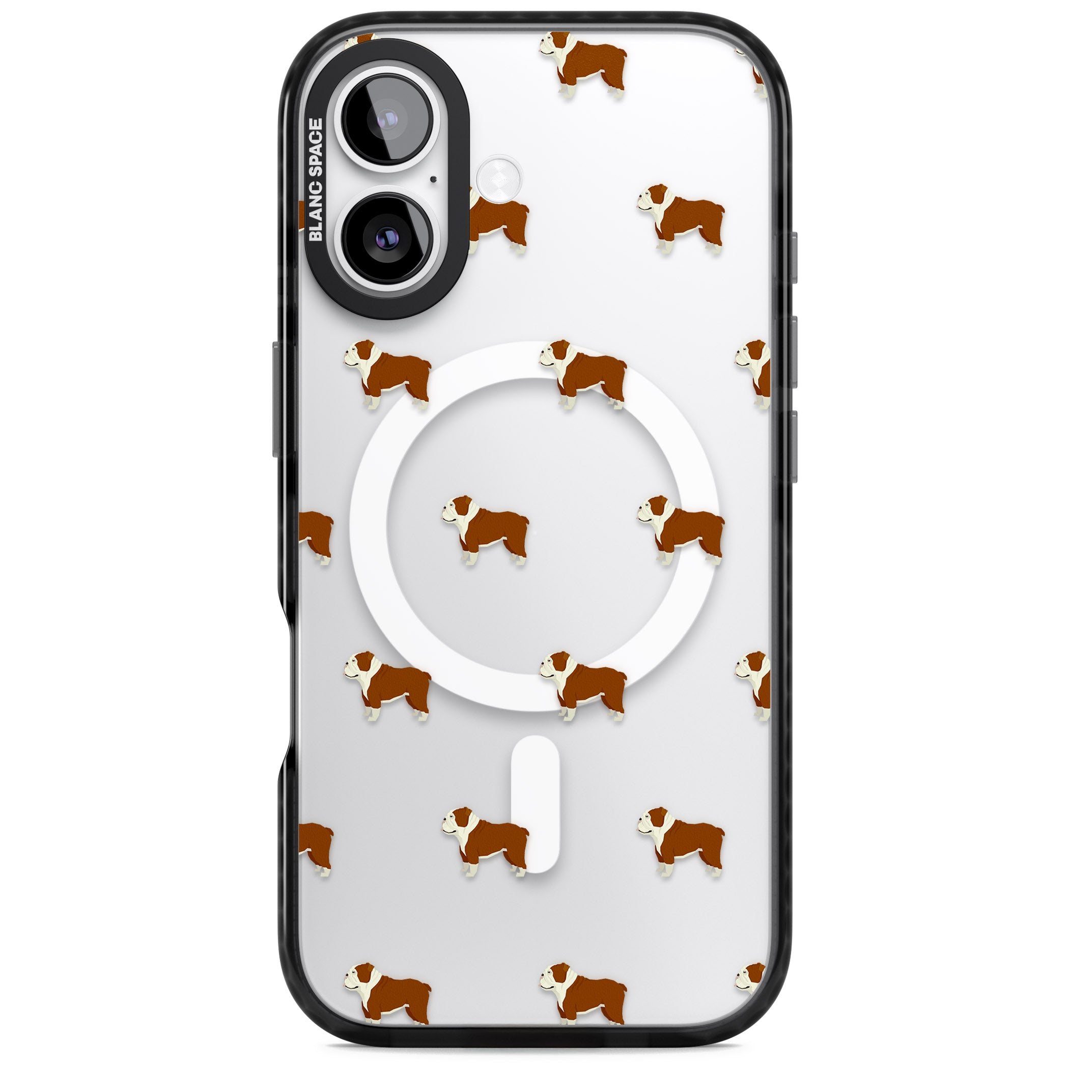 Bulldog Pattern Clear iPhone 17 Impact Pro Black Phone Case