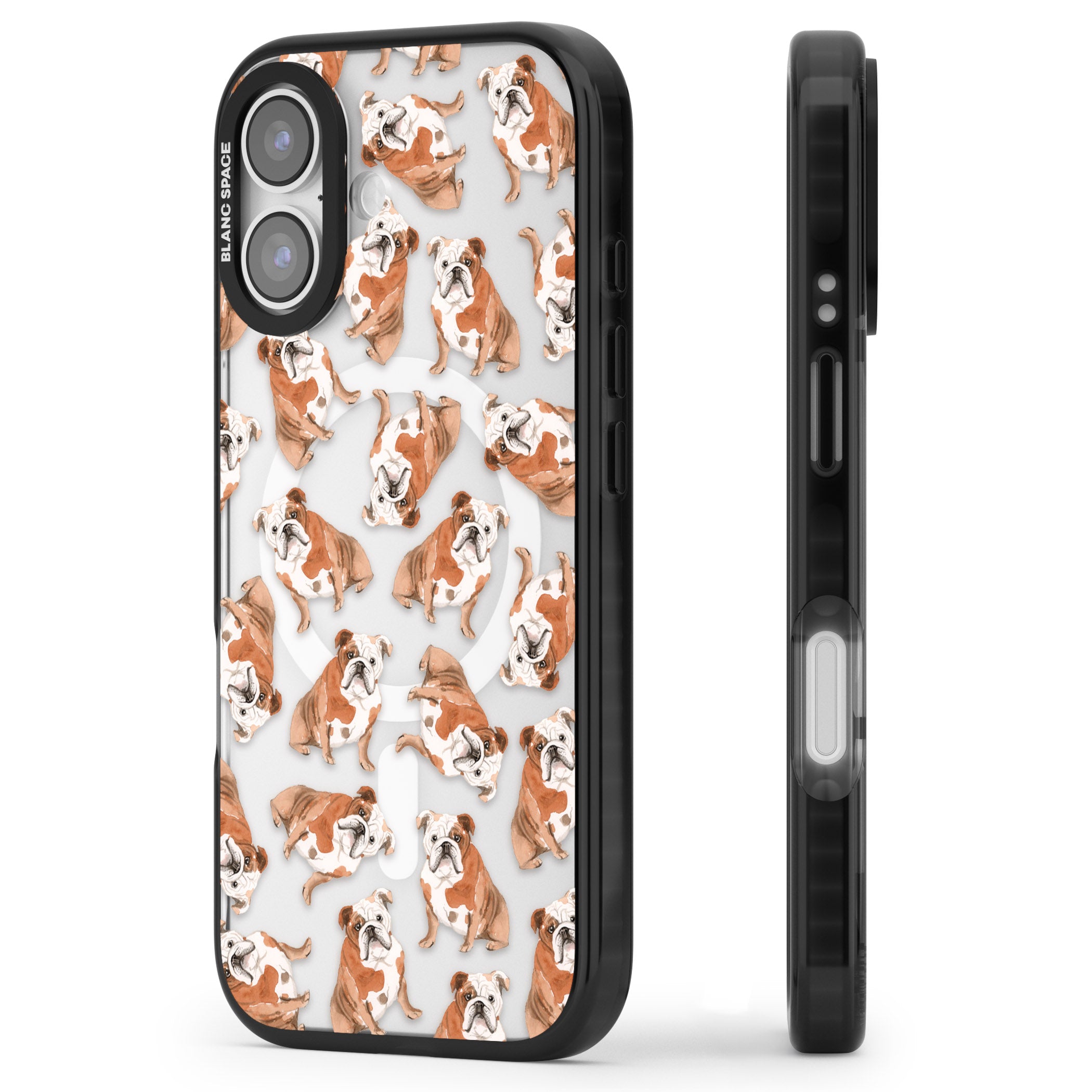 English Bulldog Watercolour Dog Pattern iPhone 17 Impact Pro Black Phone Case Side Profile