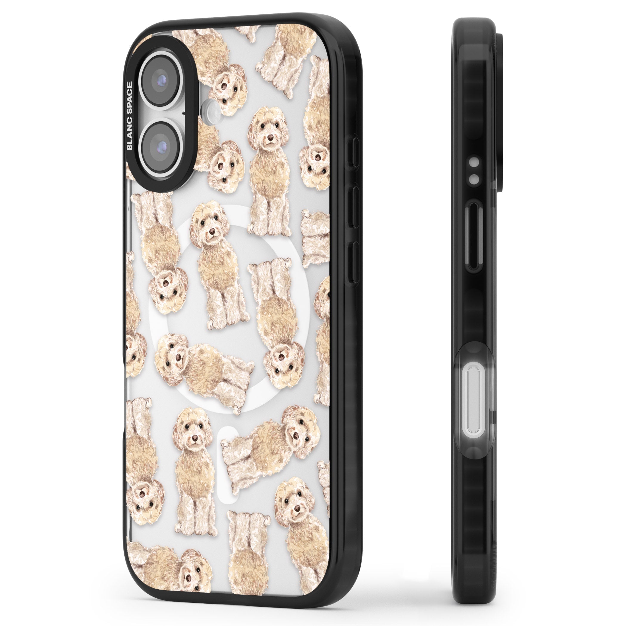 Cockapoo Patterned iPhone 17 Impact Pro Black Phone Case Side Profile