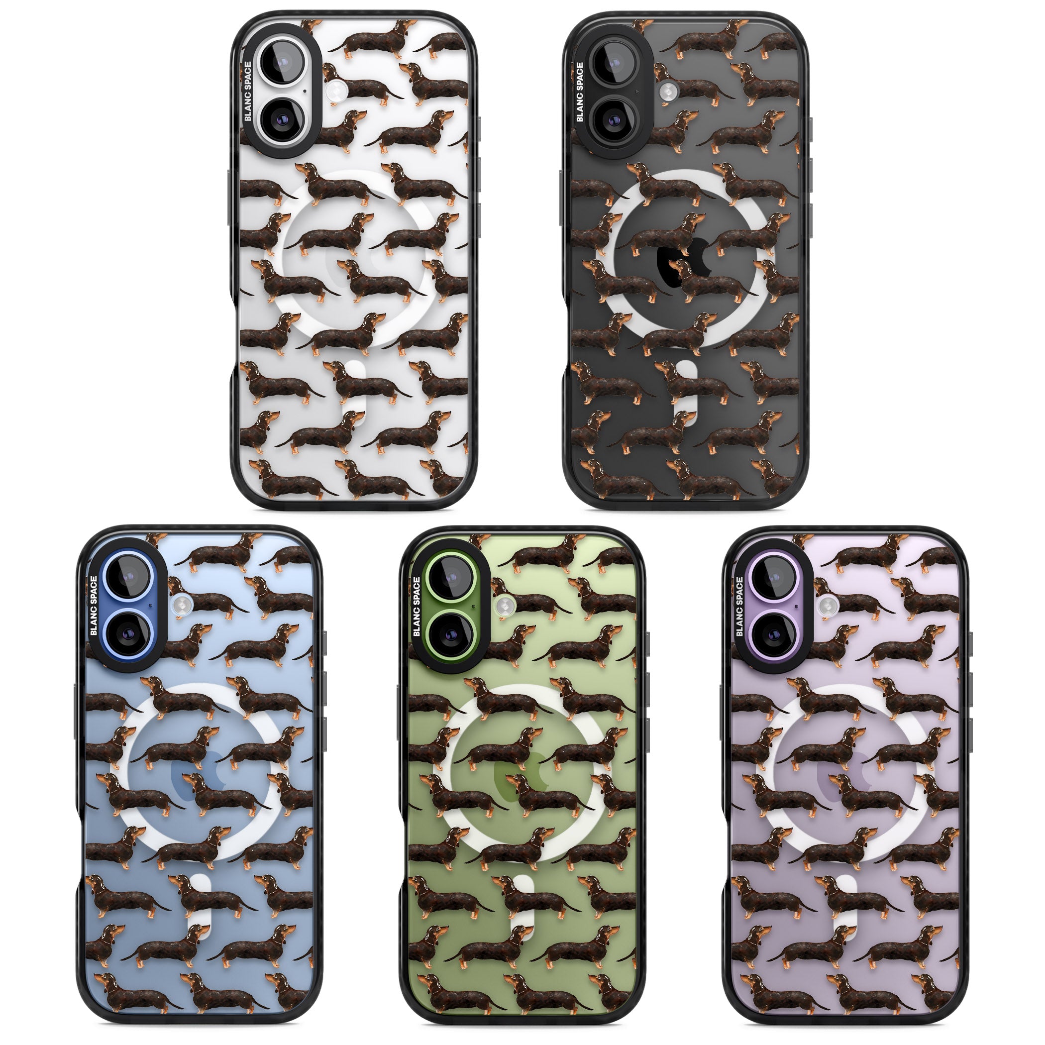 Dachshund Pattern Black Tan iPhone 17 Impact Pro Black Phone Case APT Impact Protection