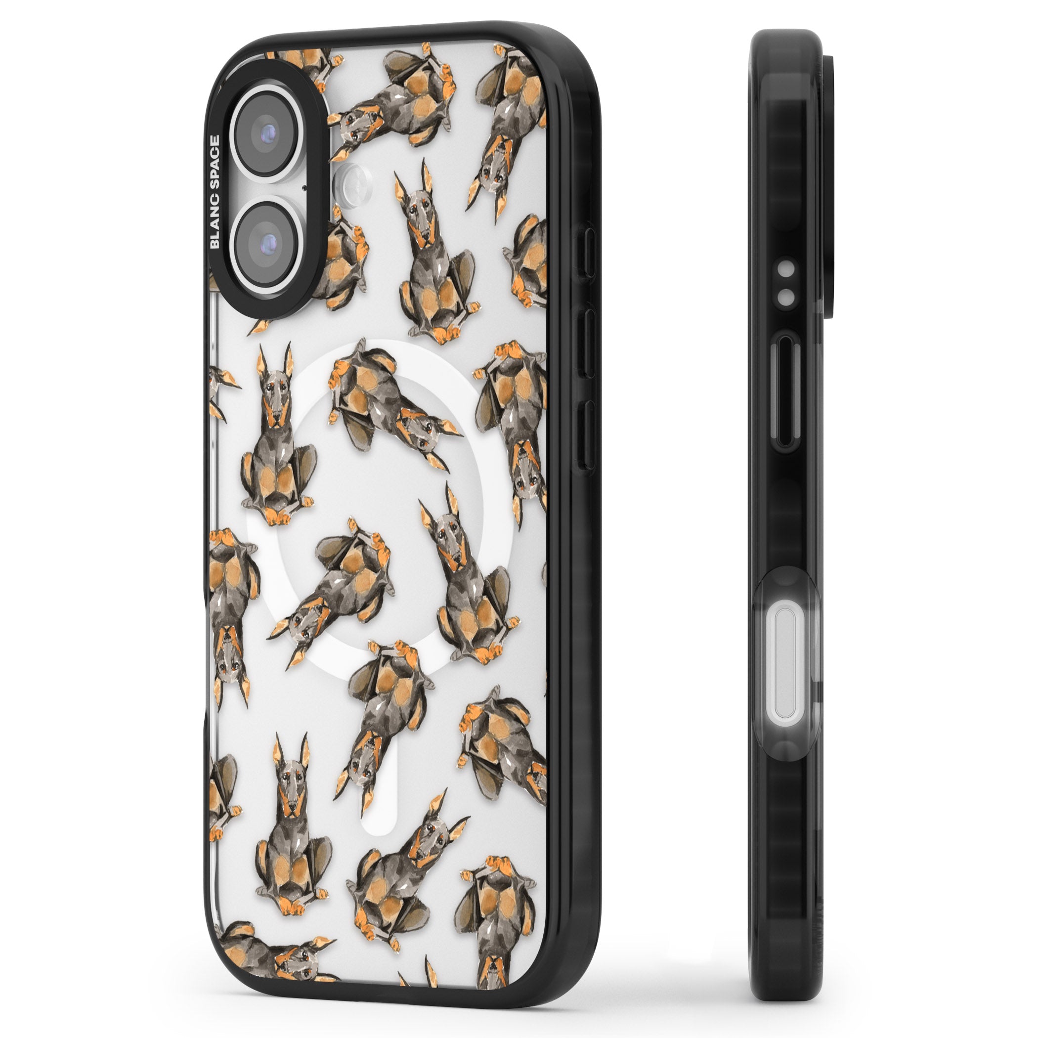 Doberman Watercolor Dog iPhone 17 Impact Pro Black Phone Case Side Profile