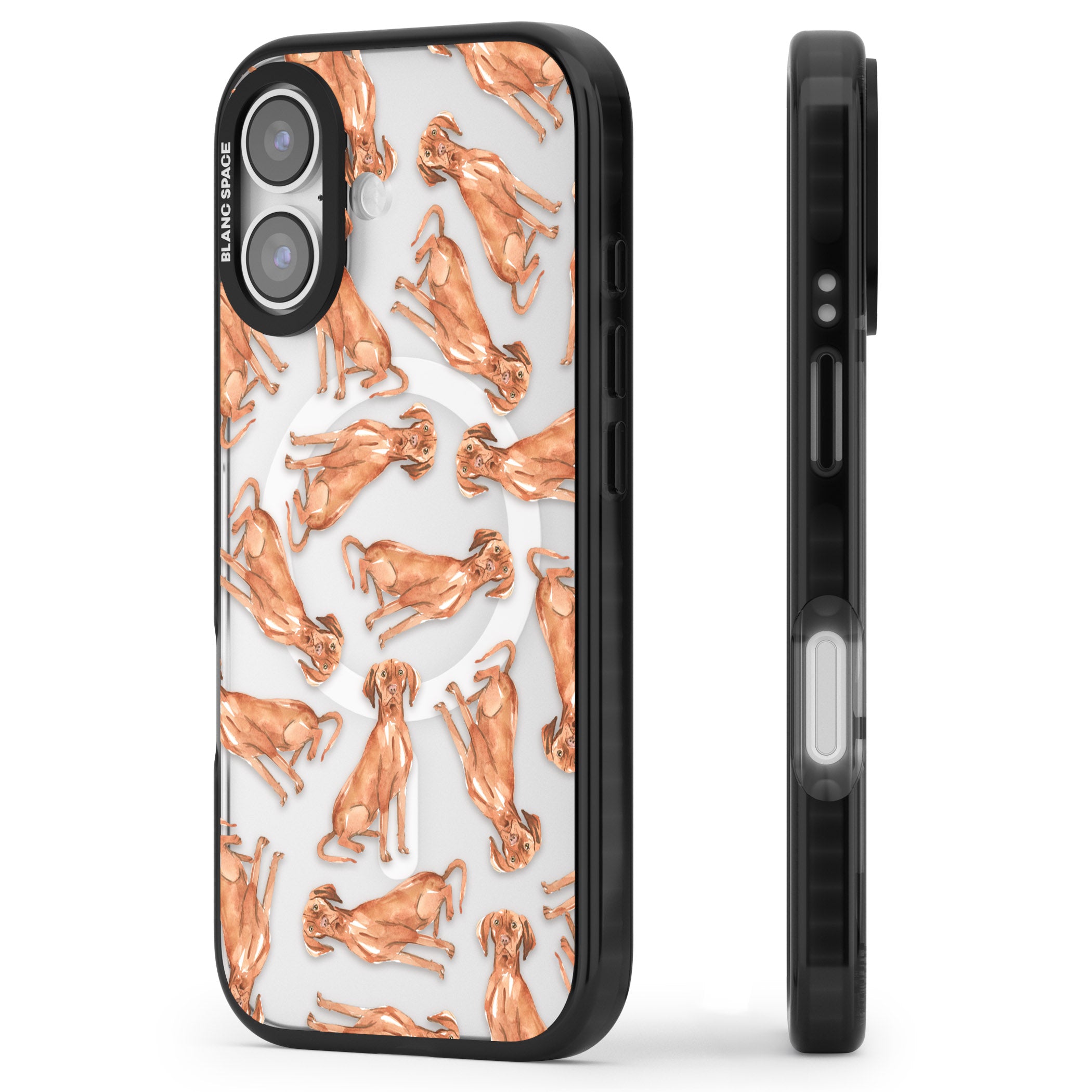 Hungarian Vizsla Watercolor Pattern iPhone 17 Impact Pro Black Phone Case Side Profile