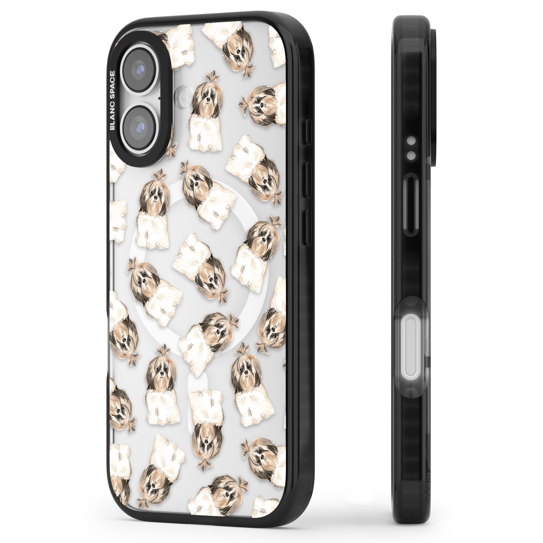 Shih Tzu Pattern Long Hair iPhone 17 Impact Pro Black Phone Case Side Profile