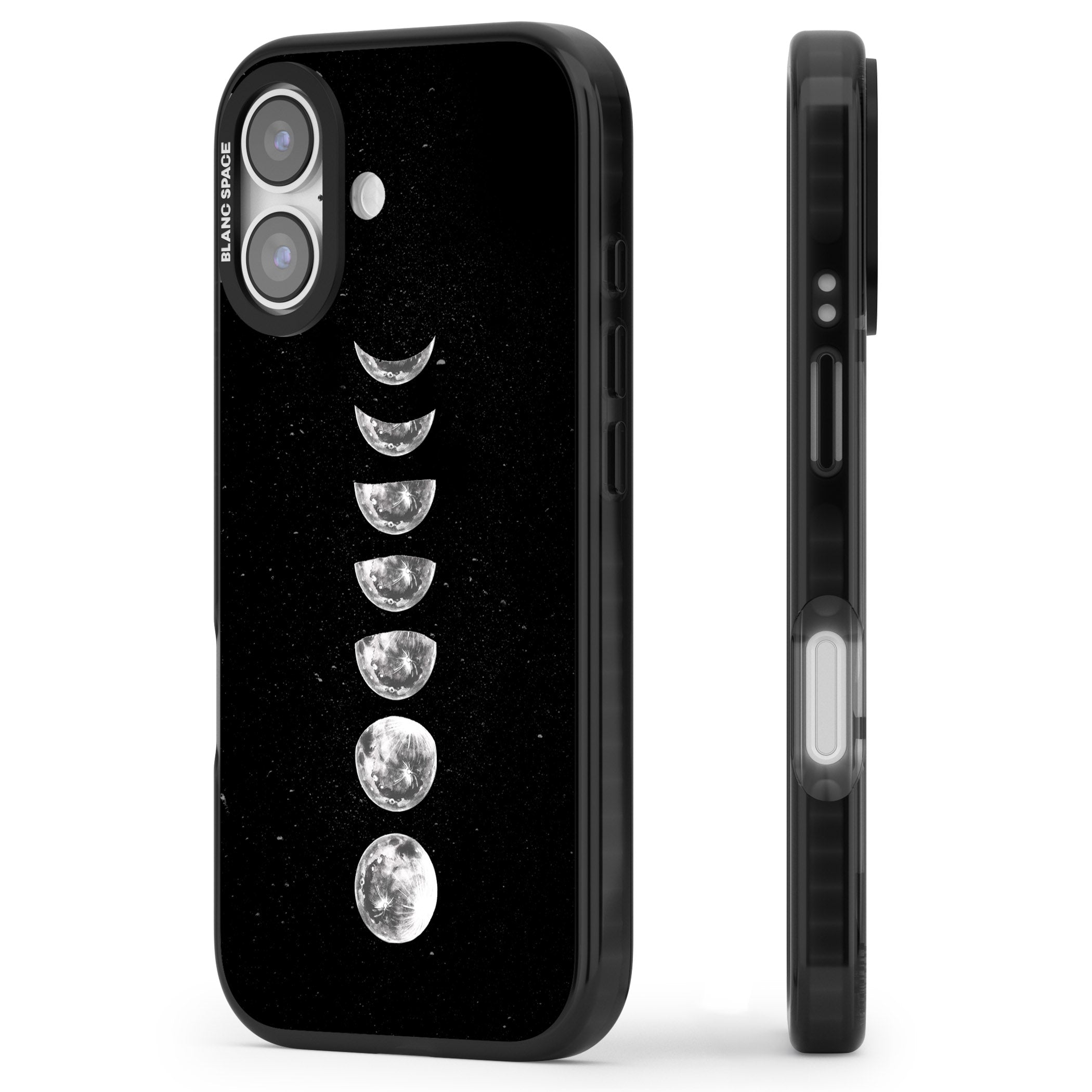 Light Watercolour Moons iPhone 17 Impact Pro Black Phone Case Side Profile