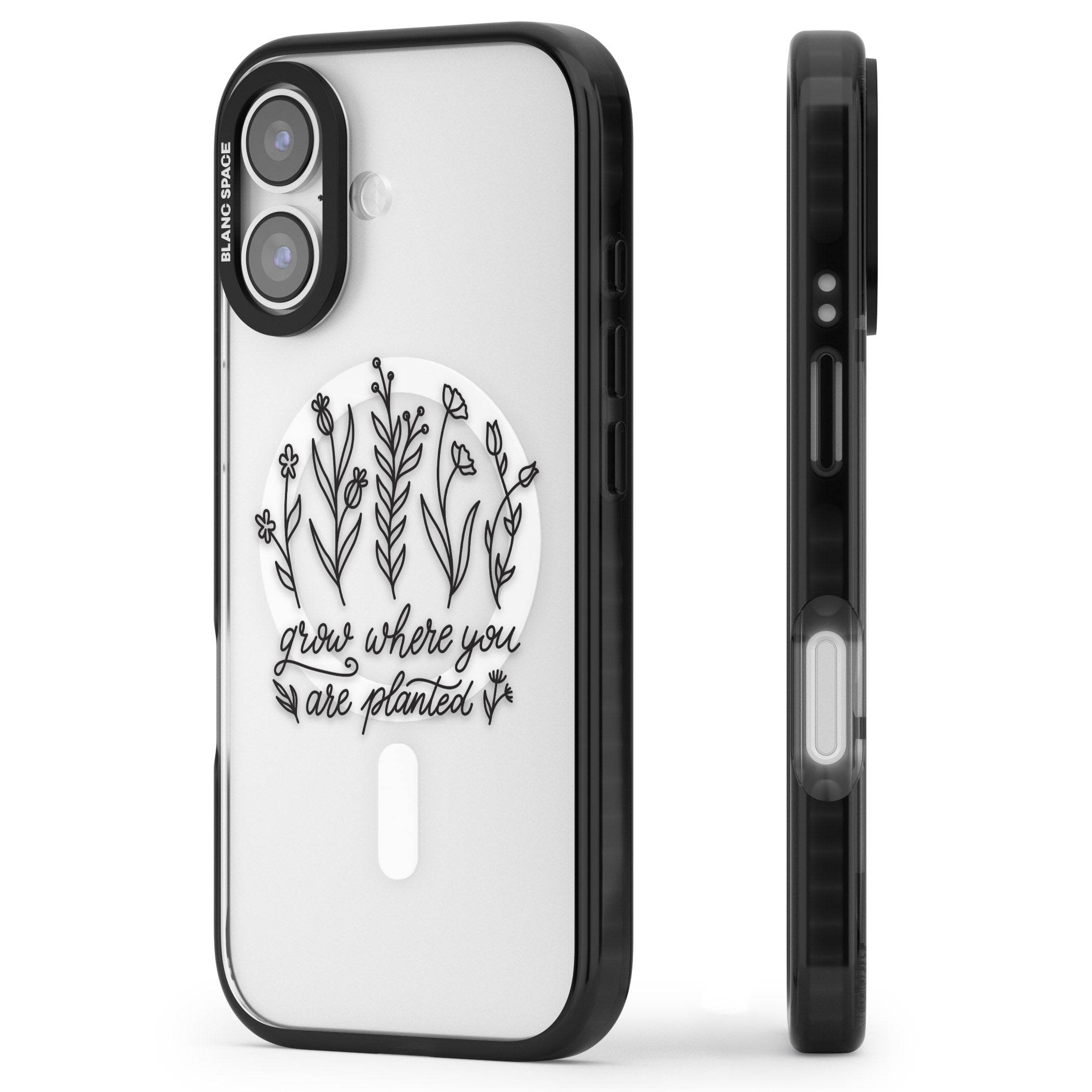 Grow Where You Are Planted iPhone 17 Impact Pro Black Phone Case Side Profile